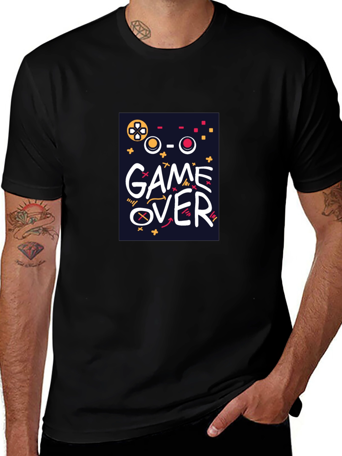 Game Over Graphic Tee - Black Crew Neck T-Shirt