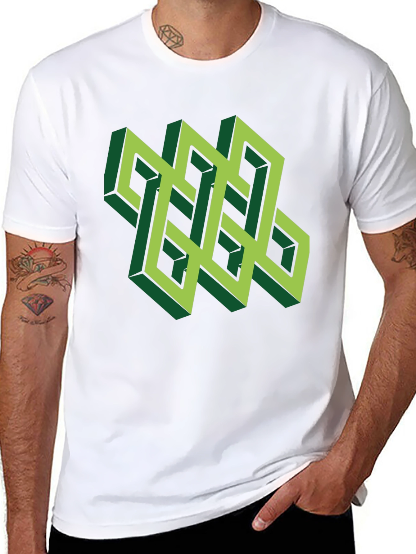 Optical Illusion T-Shirt: Geometric Design in Green