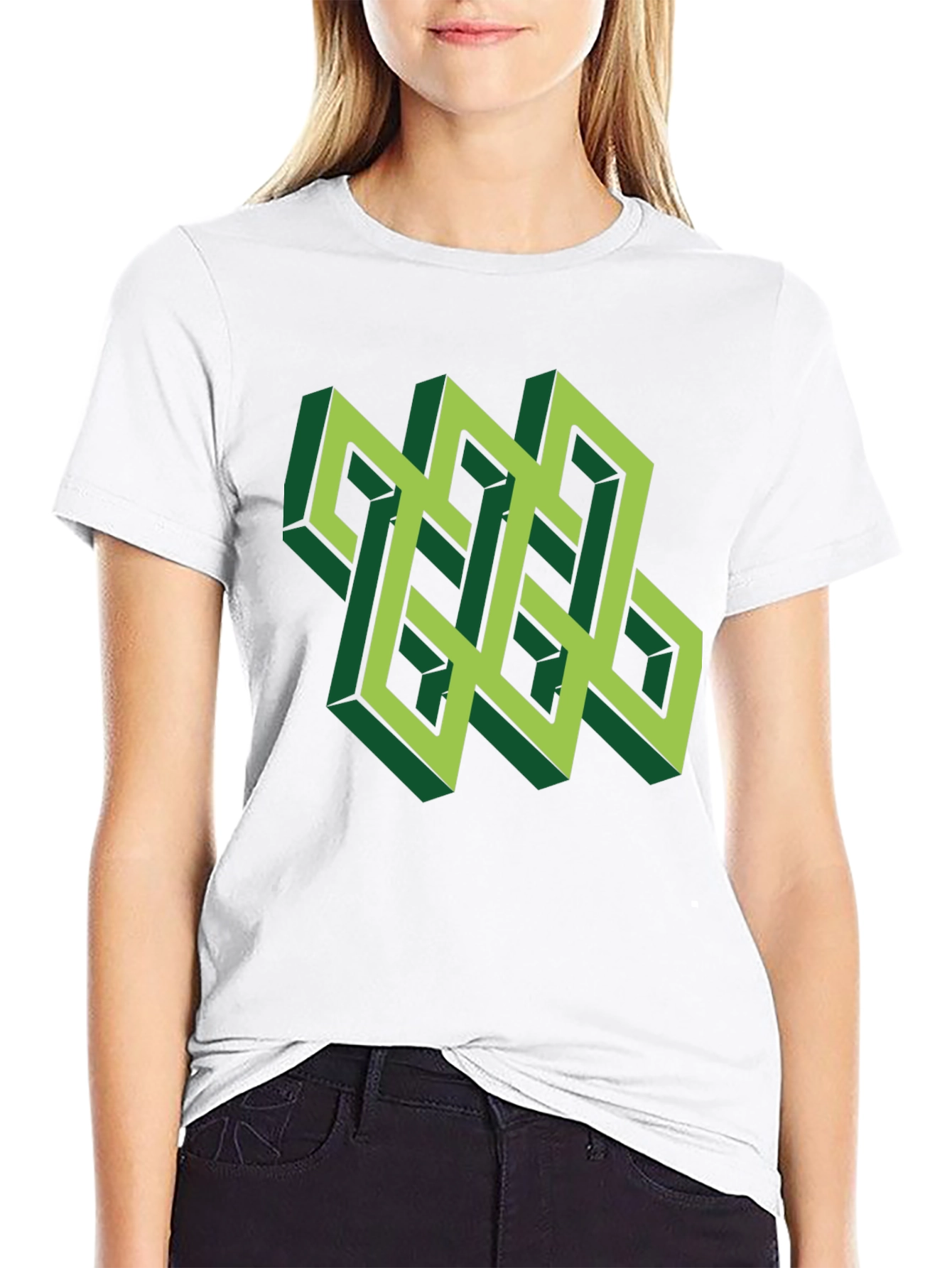 Optical Illusion T-Shirt: Geometric Design in Green
