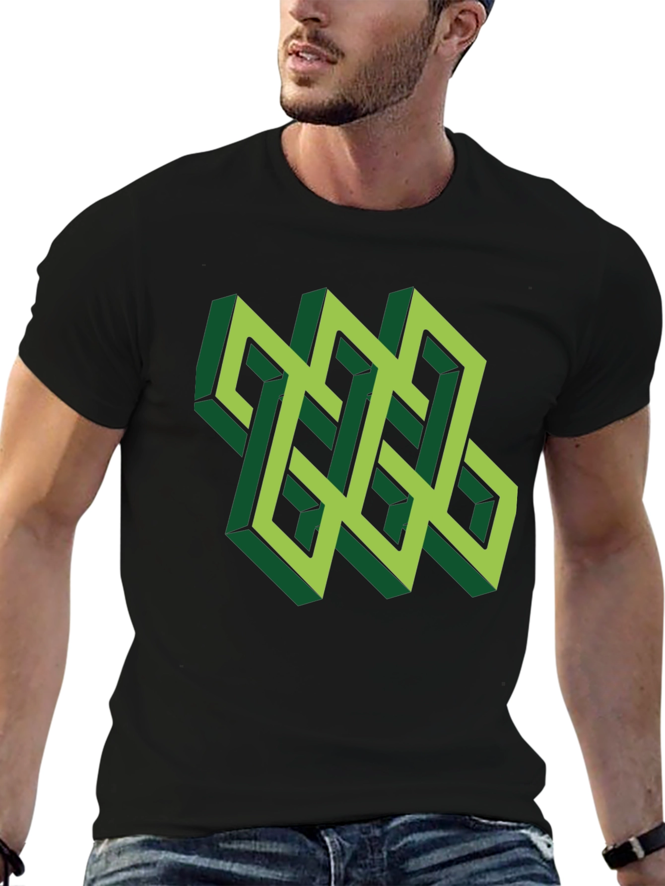 Optical Illusion T-Shirt: Geometric Design in Green