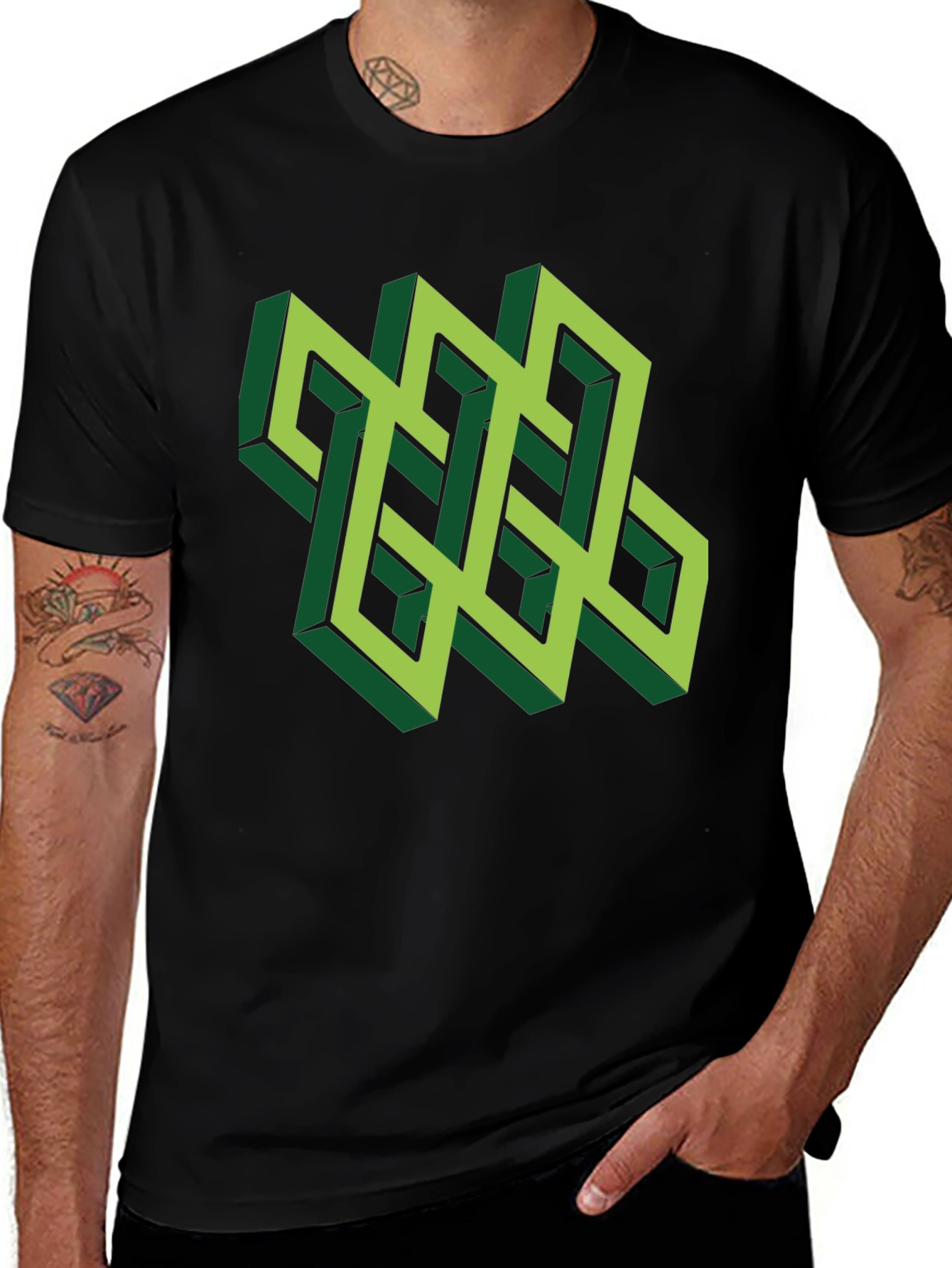 Optical Illusion T-Shirt: Geometric Design in Green