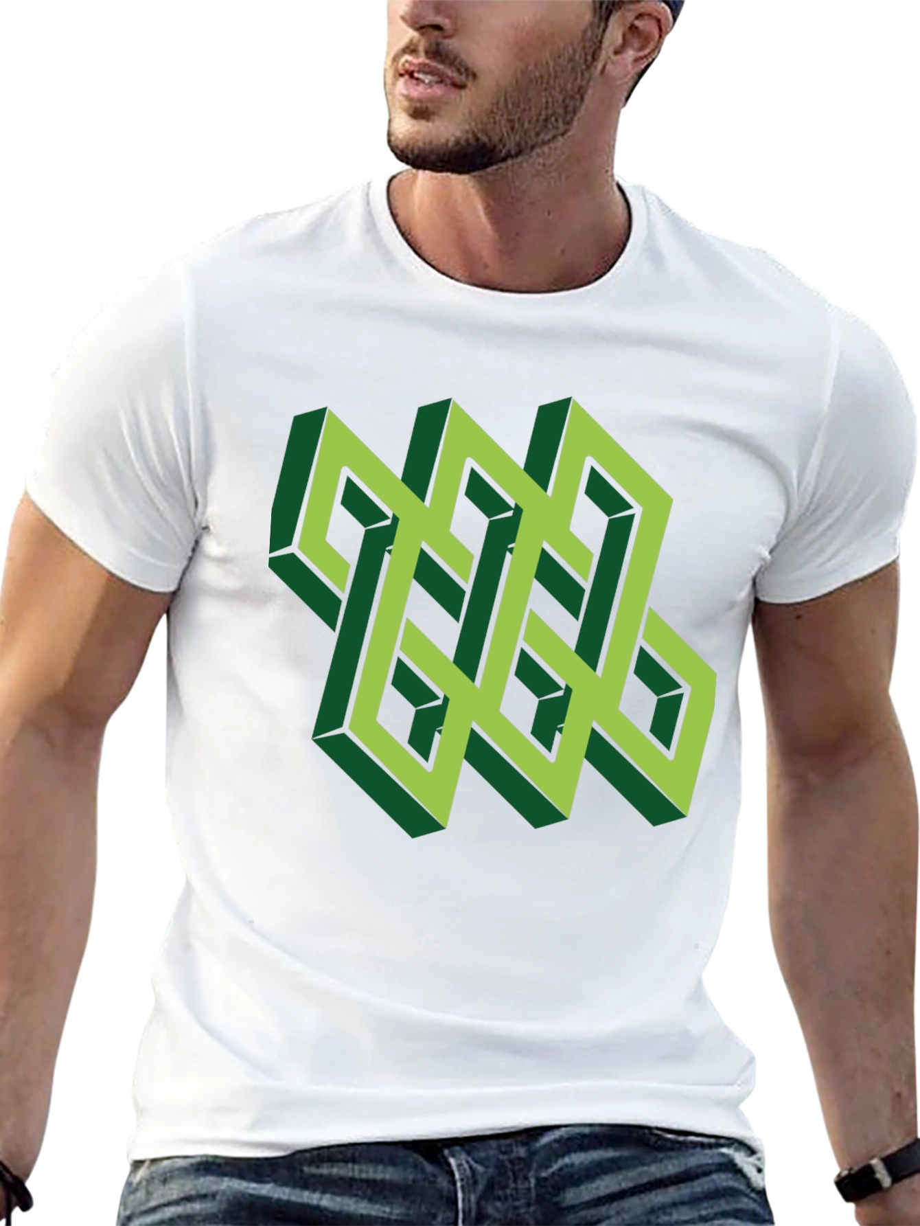 Optical Illusion T-Shirt: Geometric Design in Green