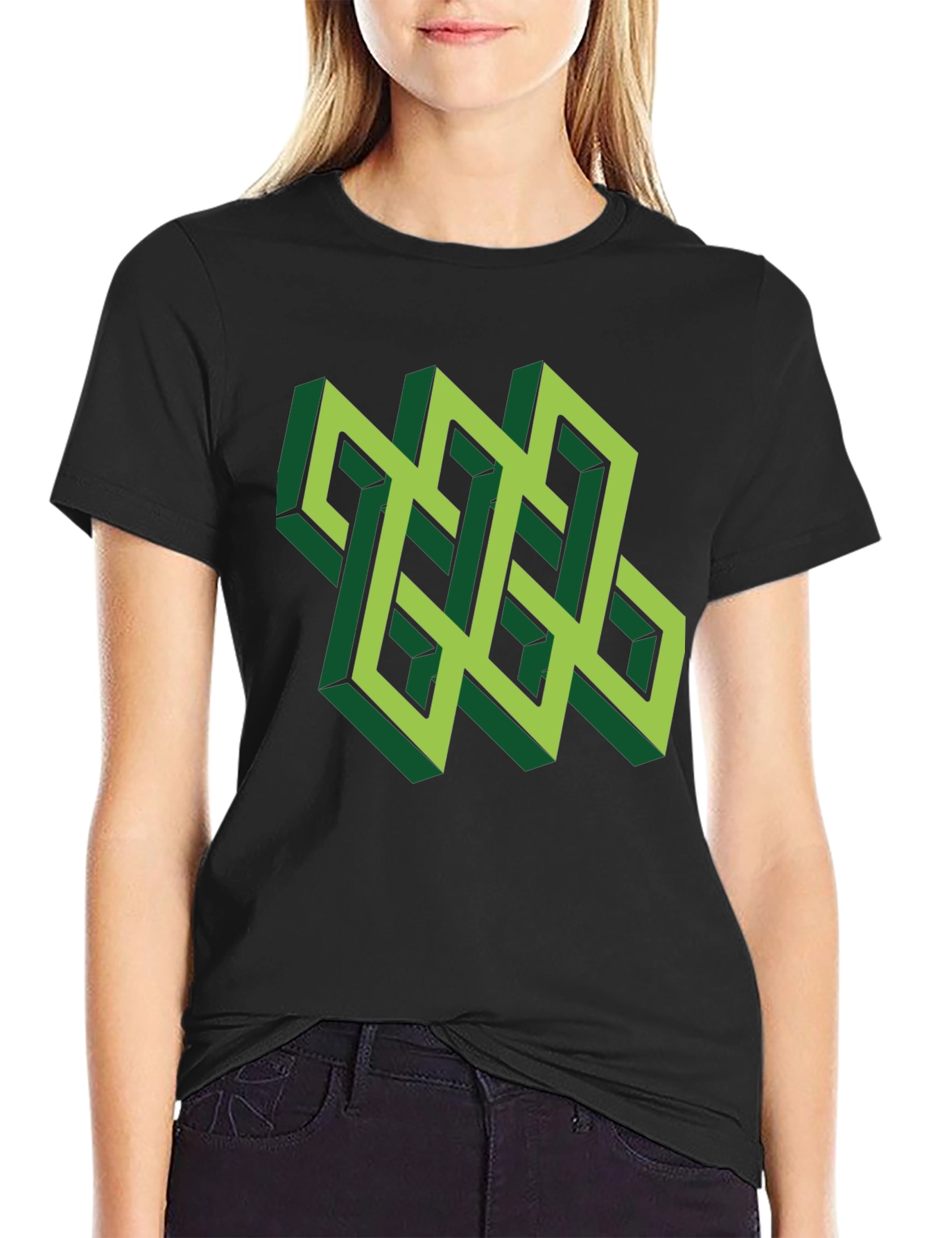 Optical Illusion T-Shirt: Geometric Design in Green