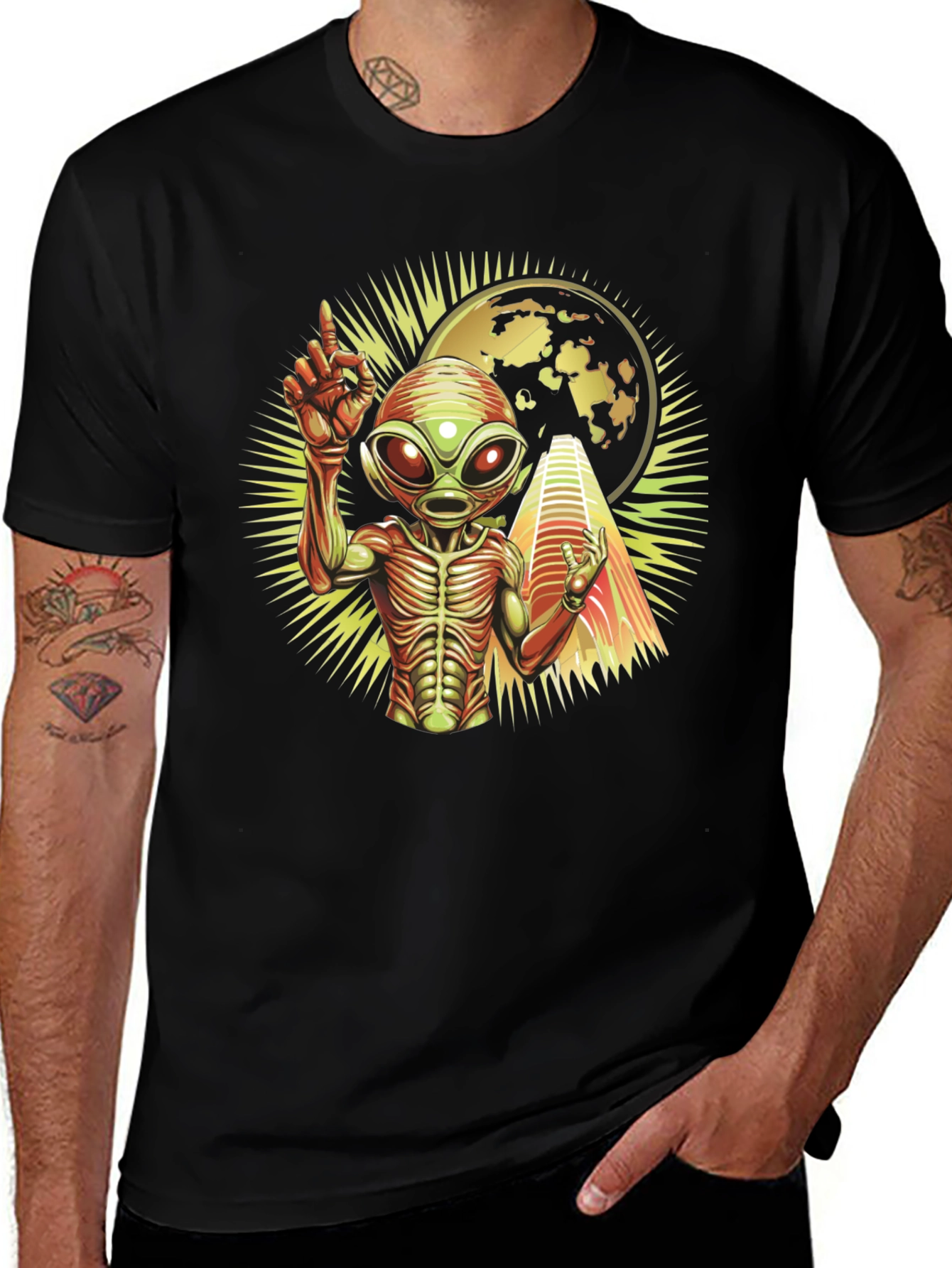 Alien Abduction Graphic T-Shirt - Black