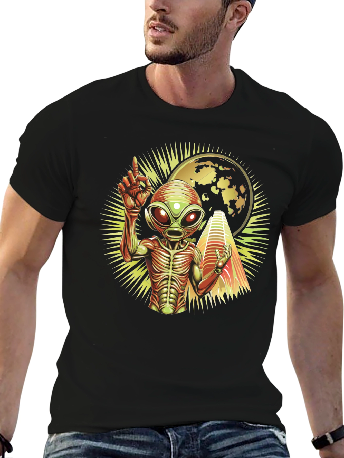 Alien Abduction Graphic T-Shirt - Black