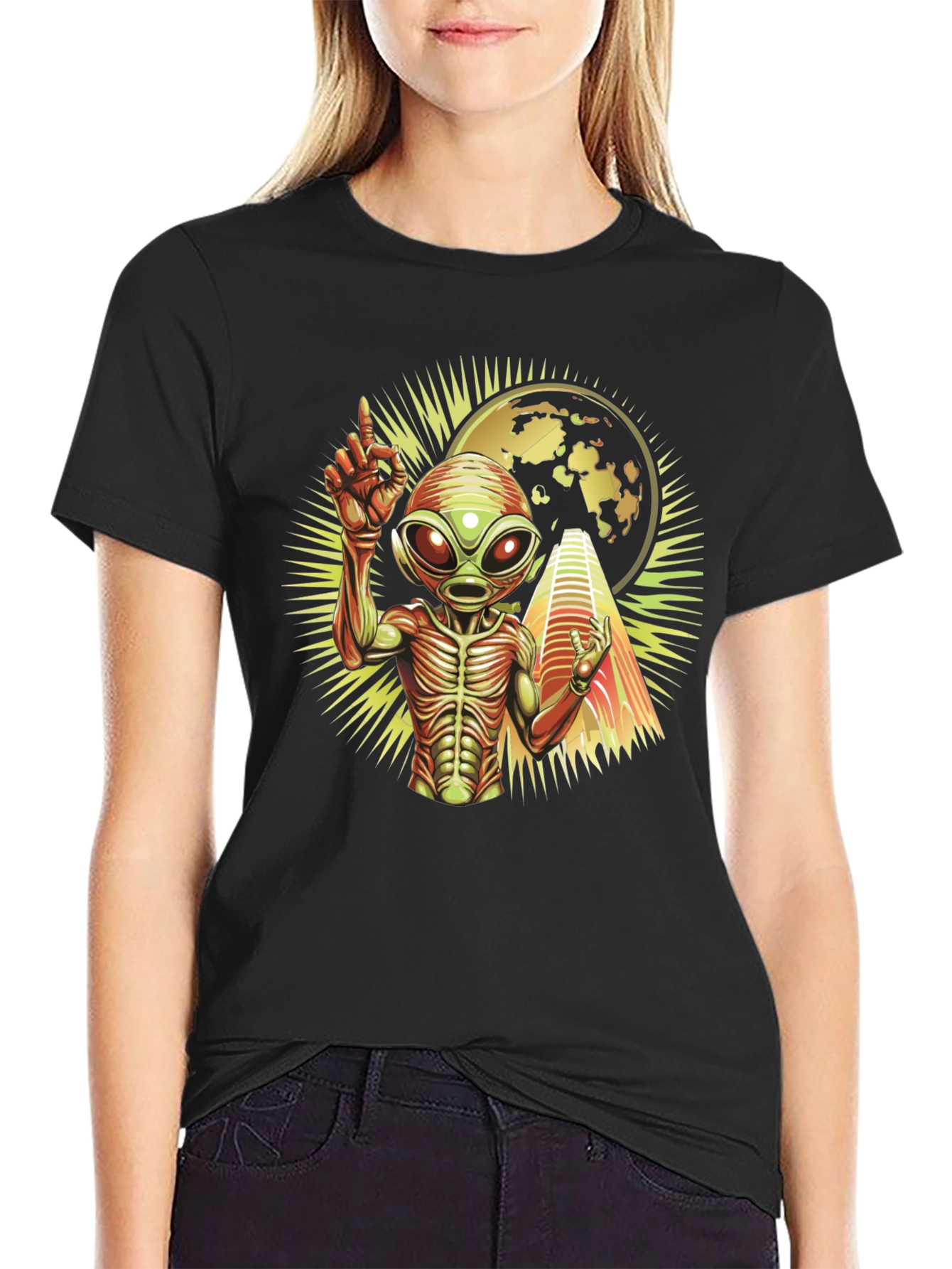 Alien Abduction Graphic T-Shirt - Black