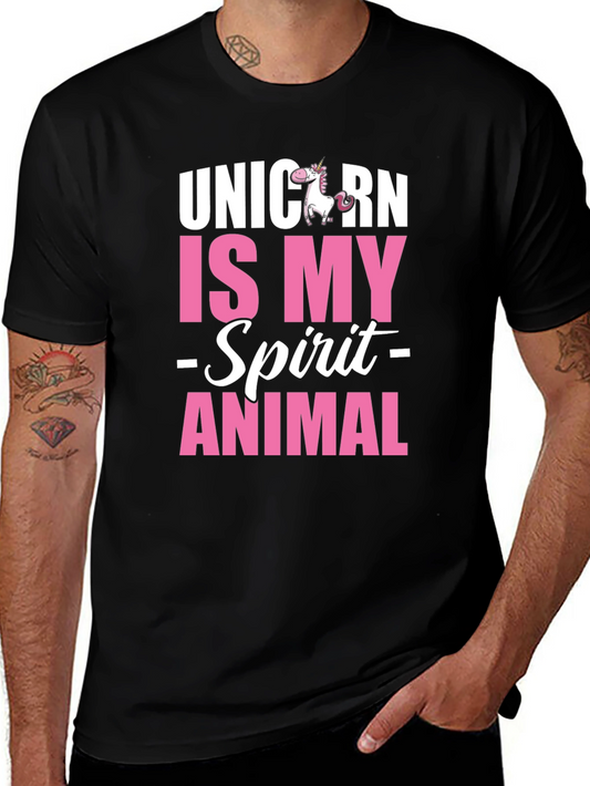 Unicorn Spirit Animal Graphic Tee - Black Cotton T-Shirt