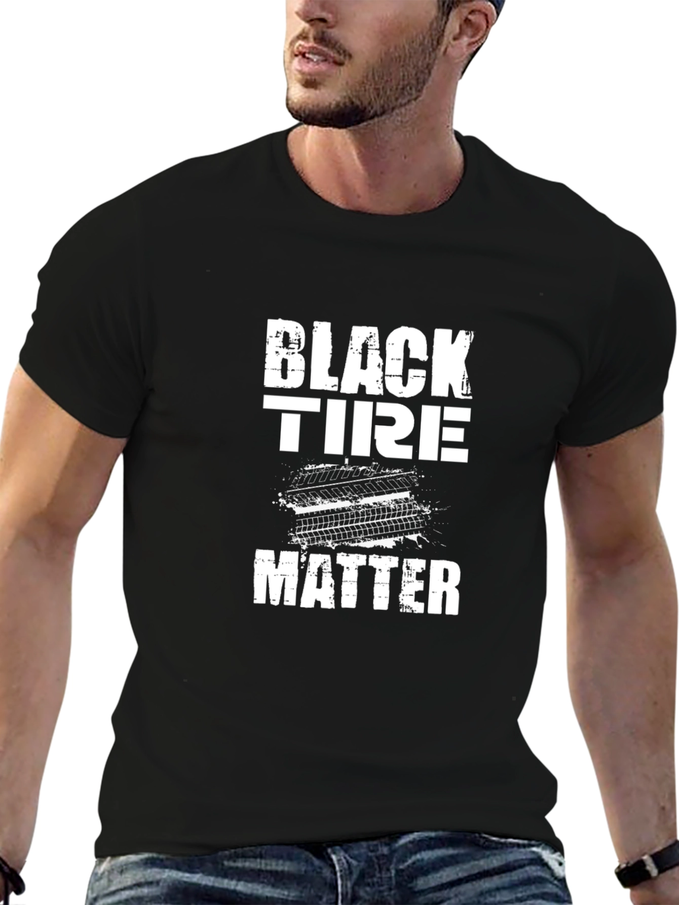 Black Tire Matter Graphic Tee - Mens Casual T-Shirt