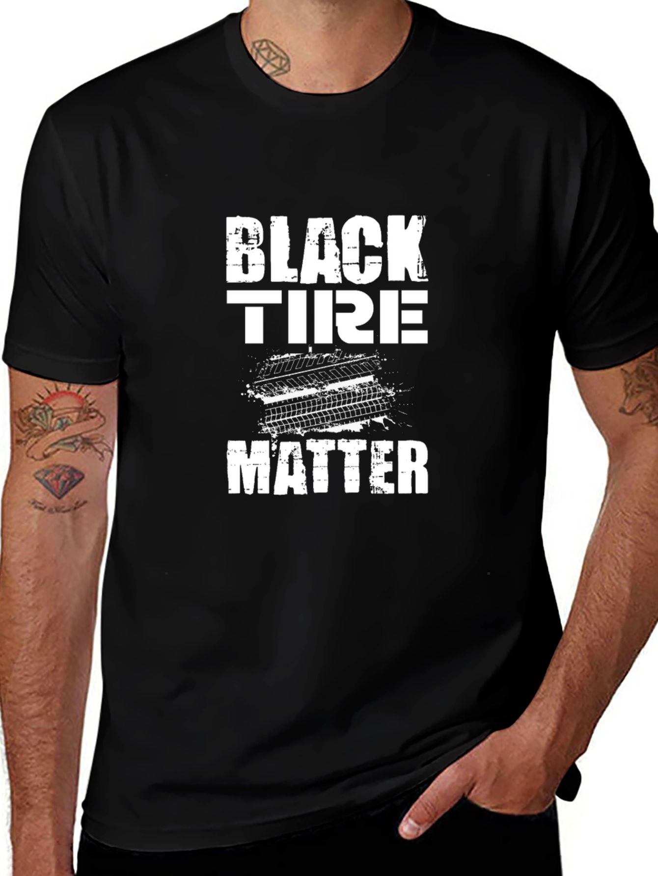 Black Tire Matter Graphic Tee - Mens Casual T-Shirt