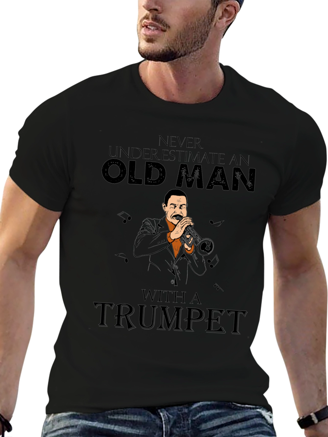 Old Man Trumpet Player Graphic T-Shirt