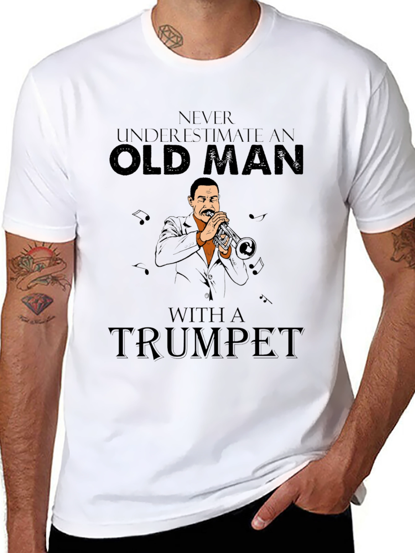 Old Man Trumpet Player Graphic T-Shirt