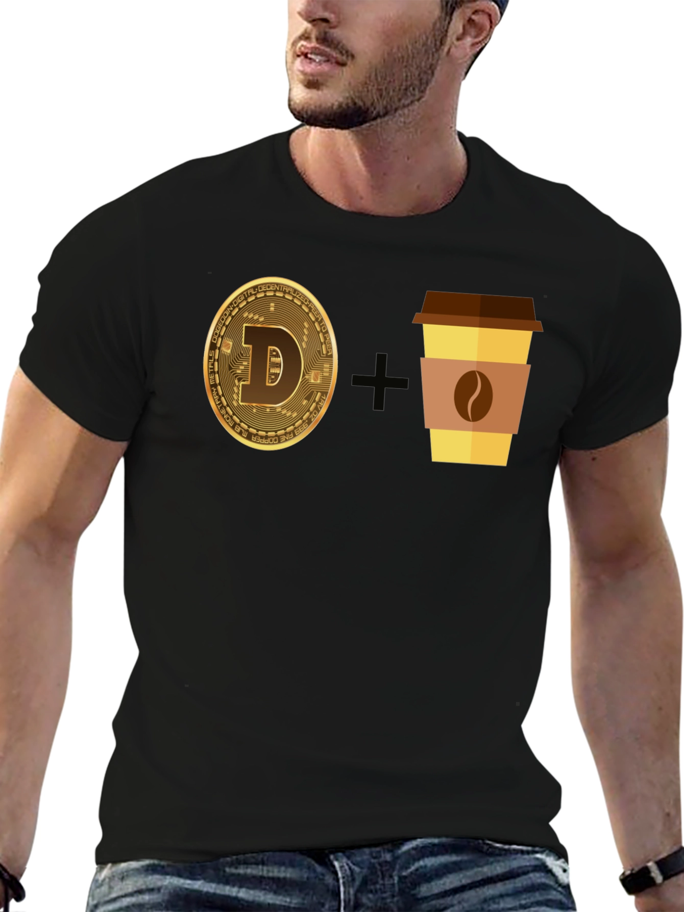 Dogecoin and Coffee Black T-Shirt