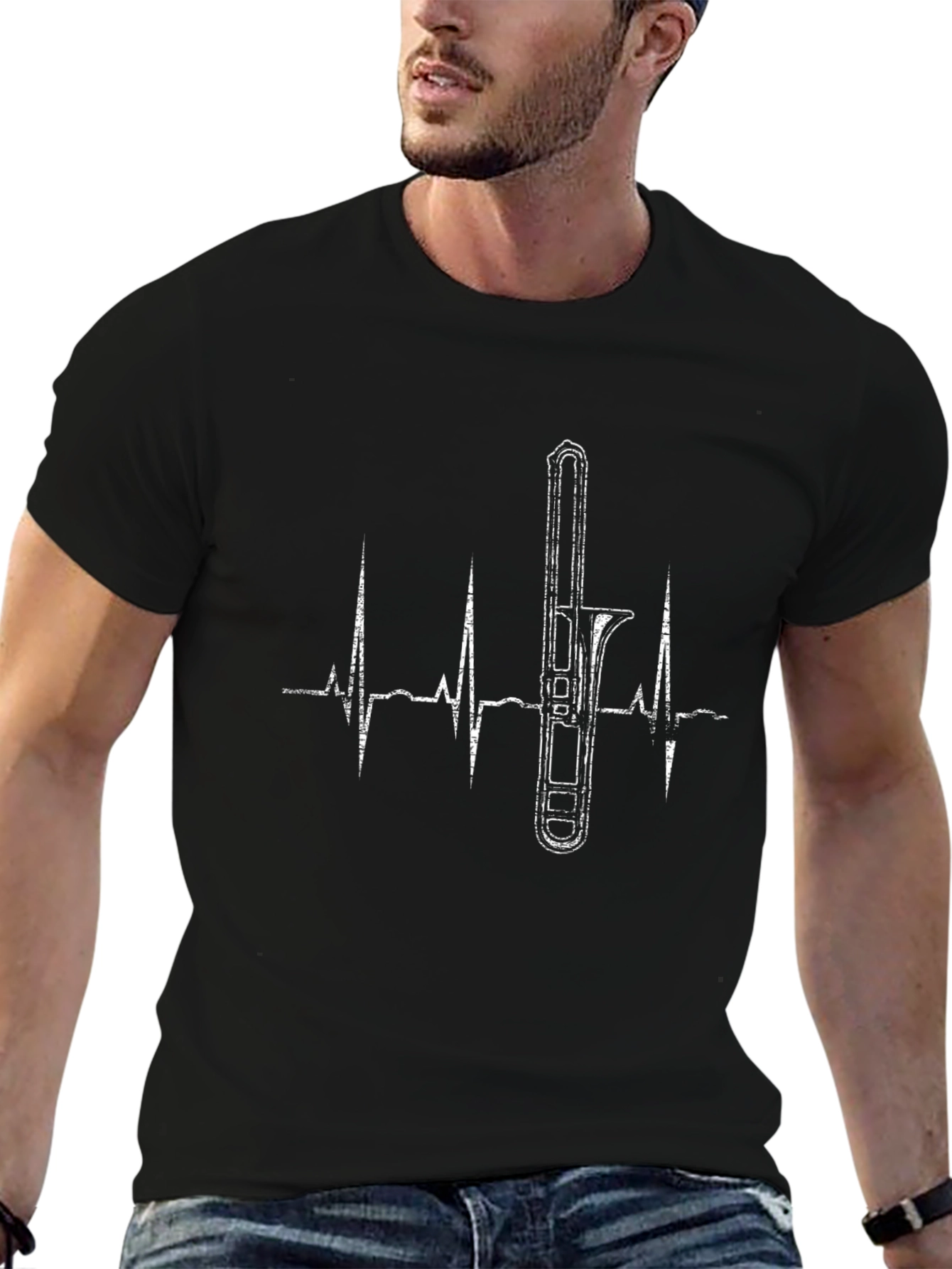 Trombone Heartbeat Graphic Tee - Music Lover T-Shirt