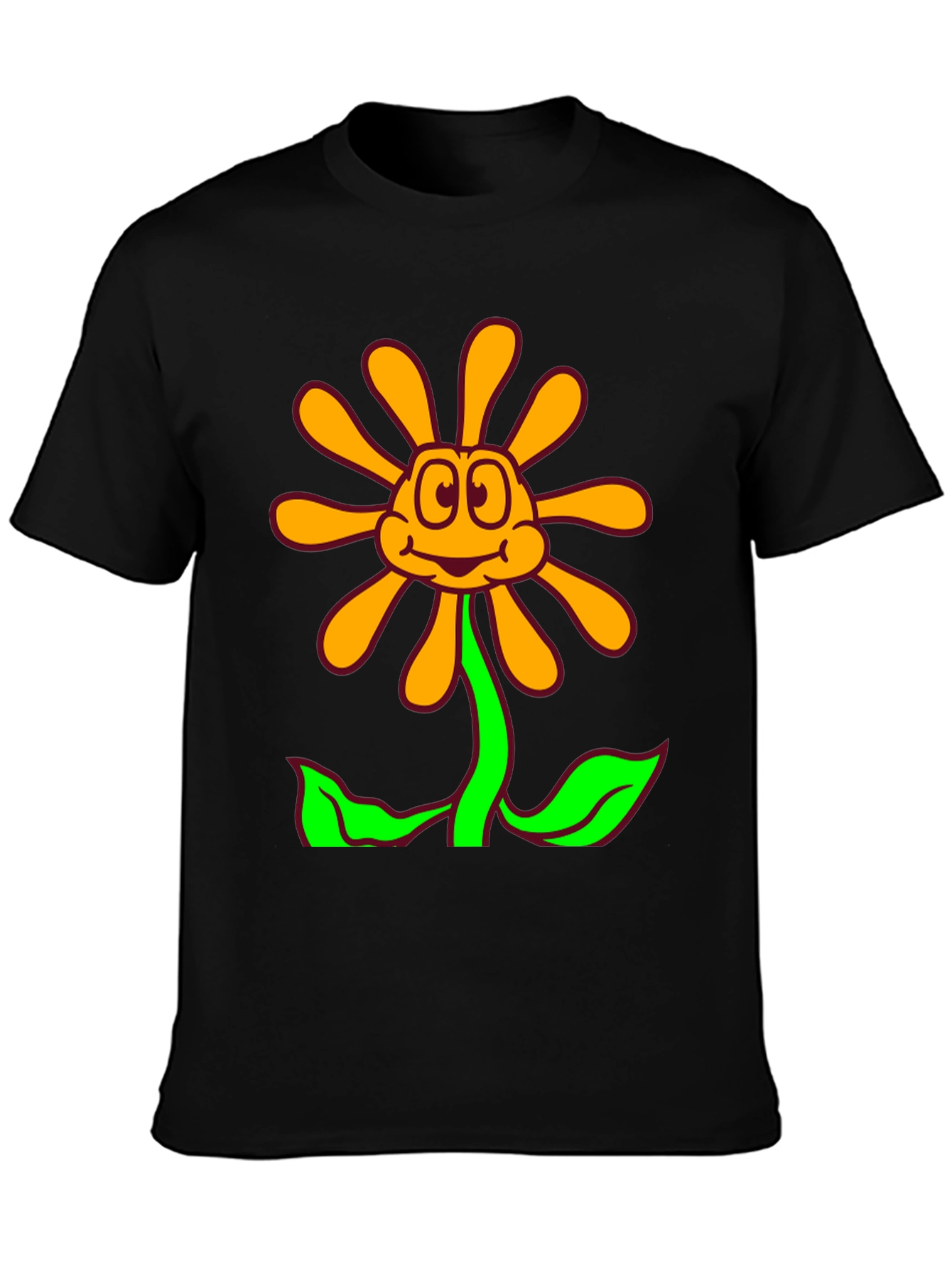 Cartoon Flower Graphic Black T-Shirt
