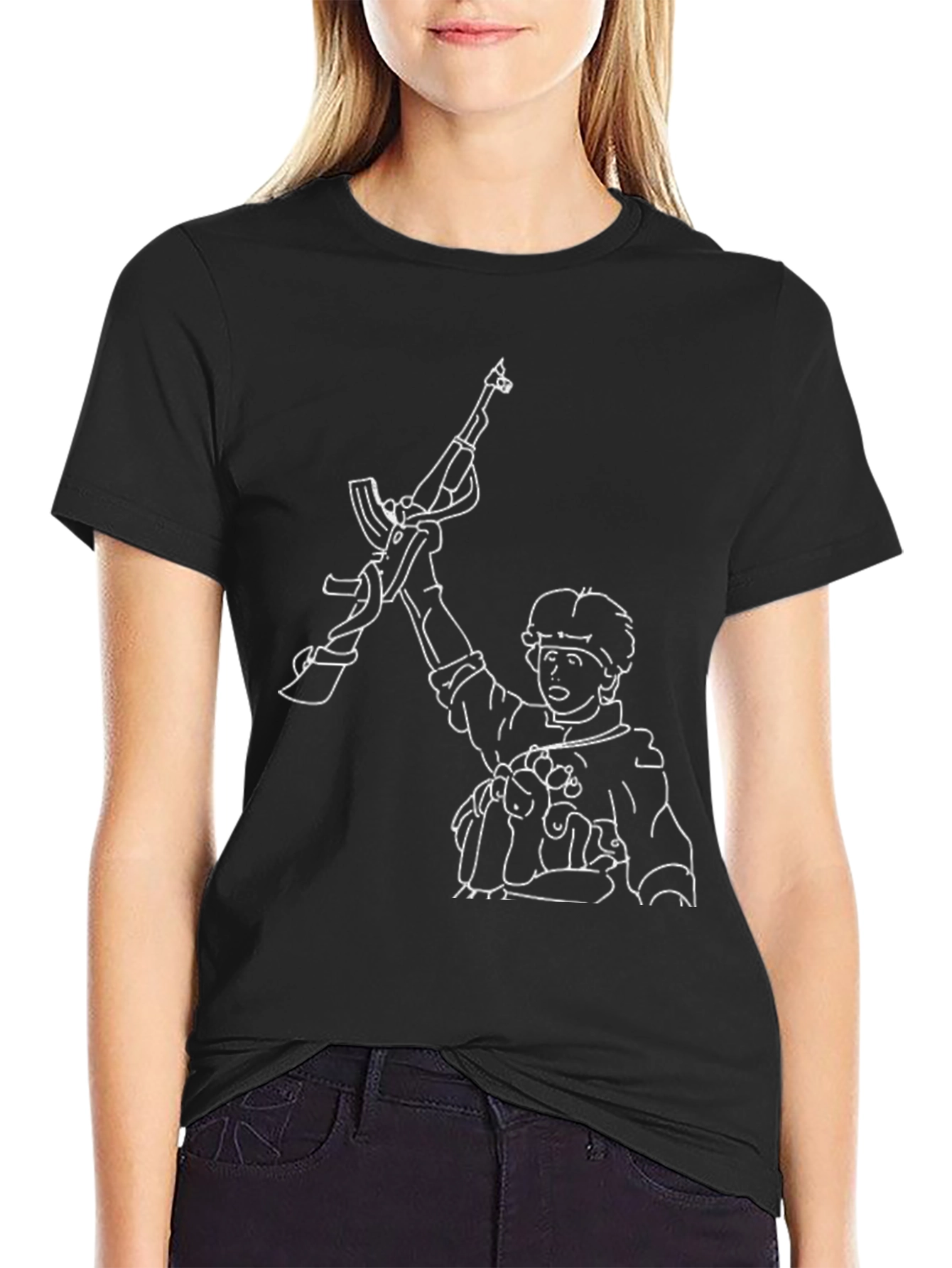 Cartoon Soldier AK-47 Black T-Shirt