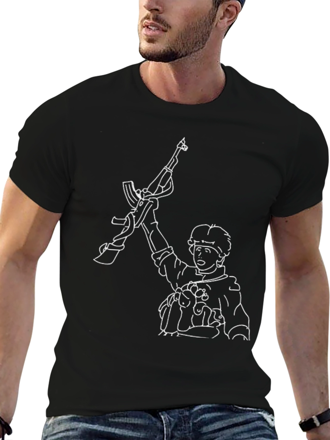Cartoon Soldier AK-47 Black T-Shirt