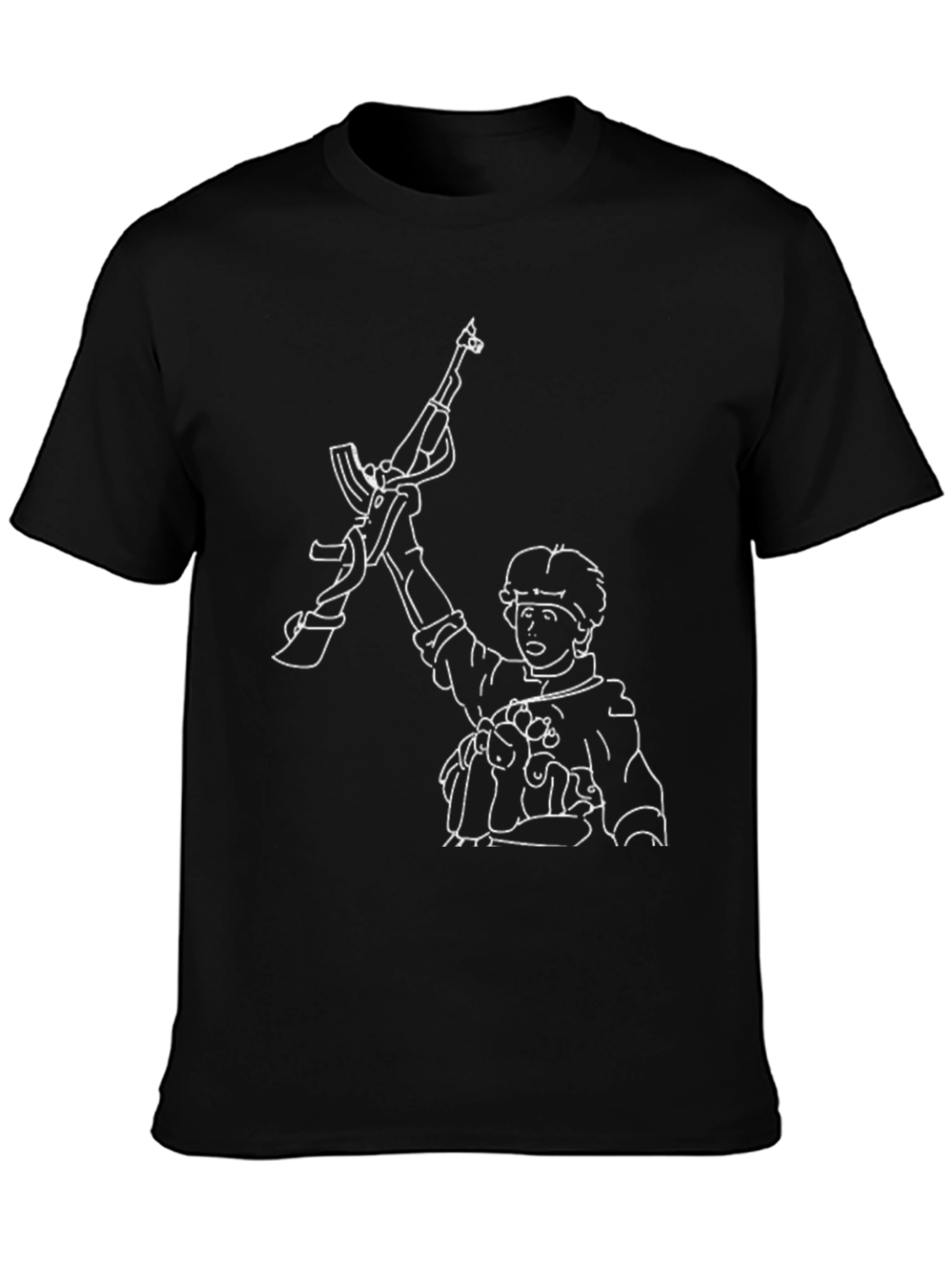 Cartoon Soldier AK-47 Black T-Shirt