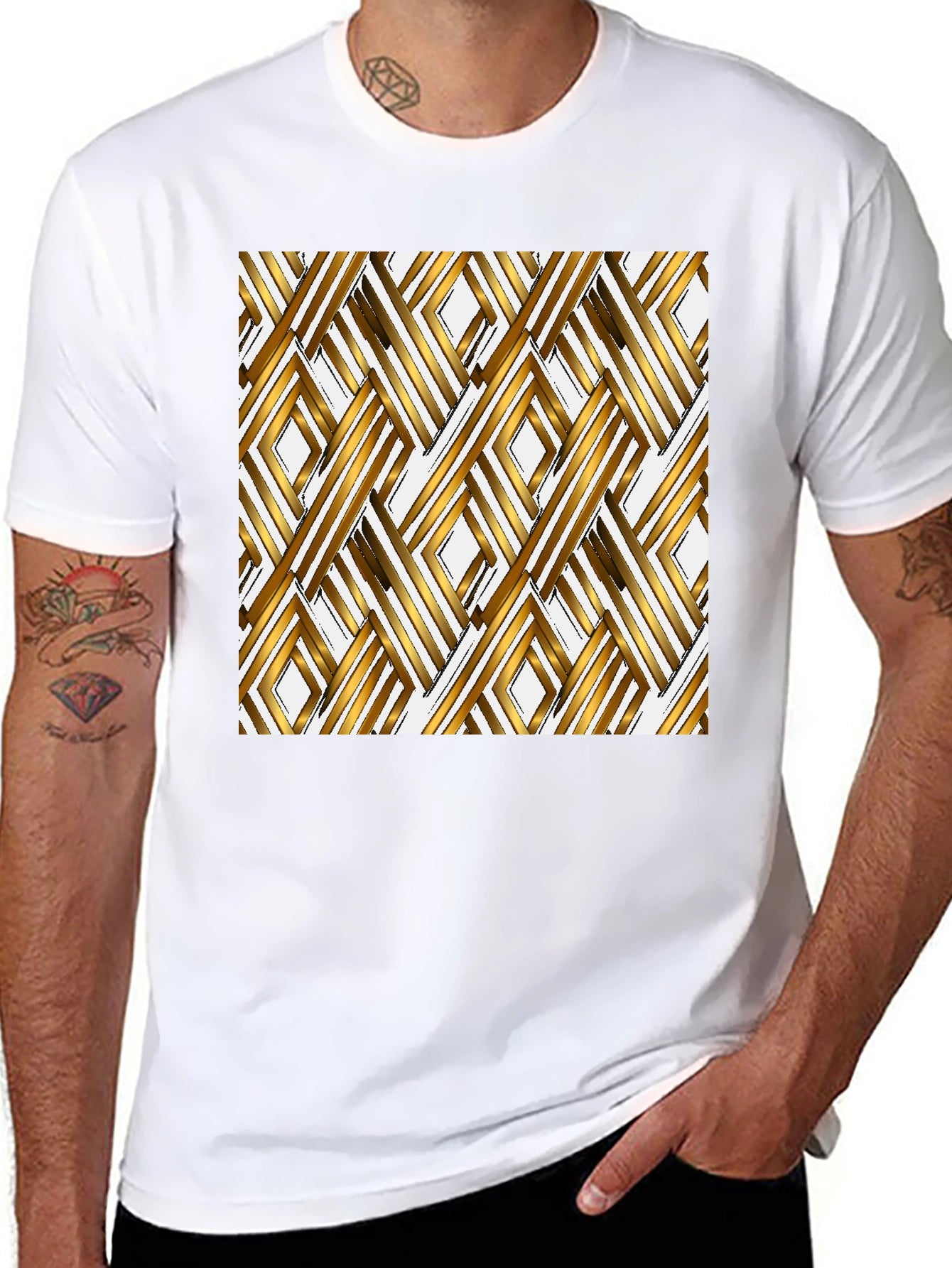 Geometric Gold Pattern Black T-Shirt