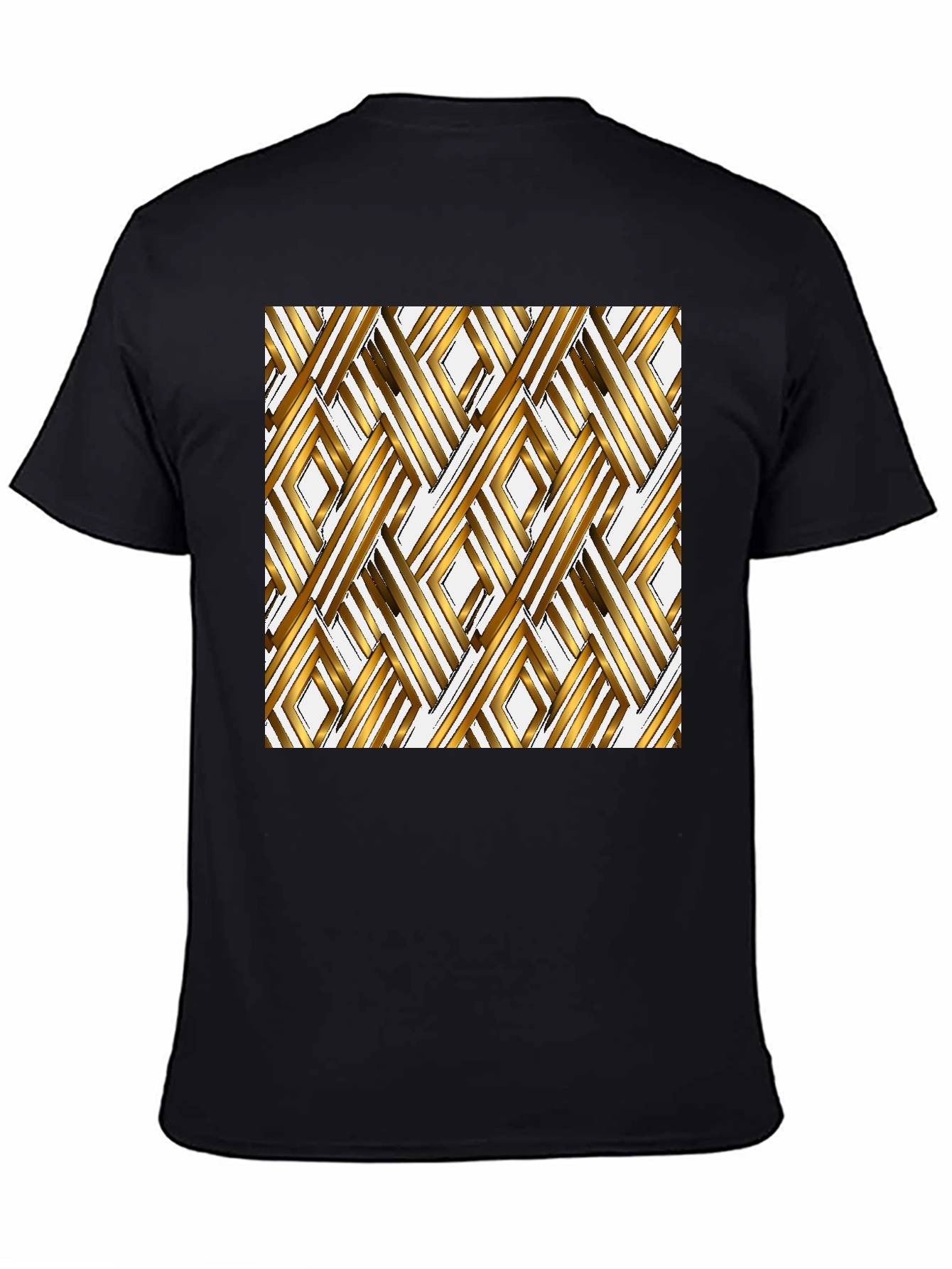 Geometric Gold Pattern Black T-Shirt