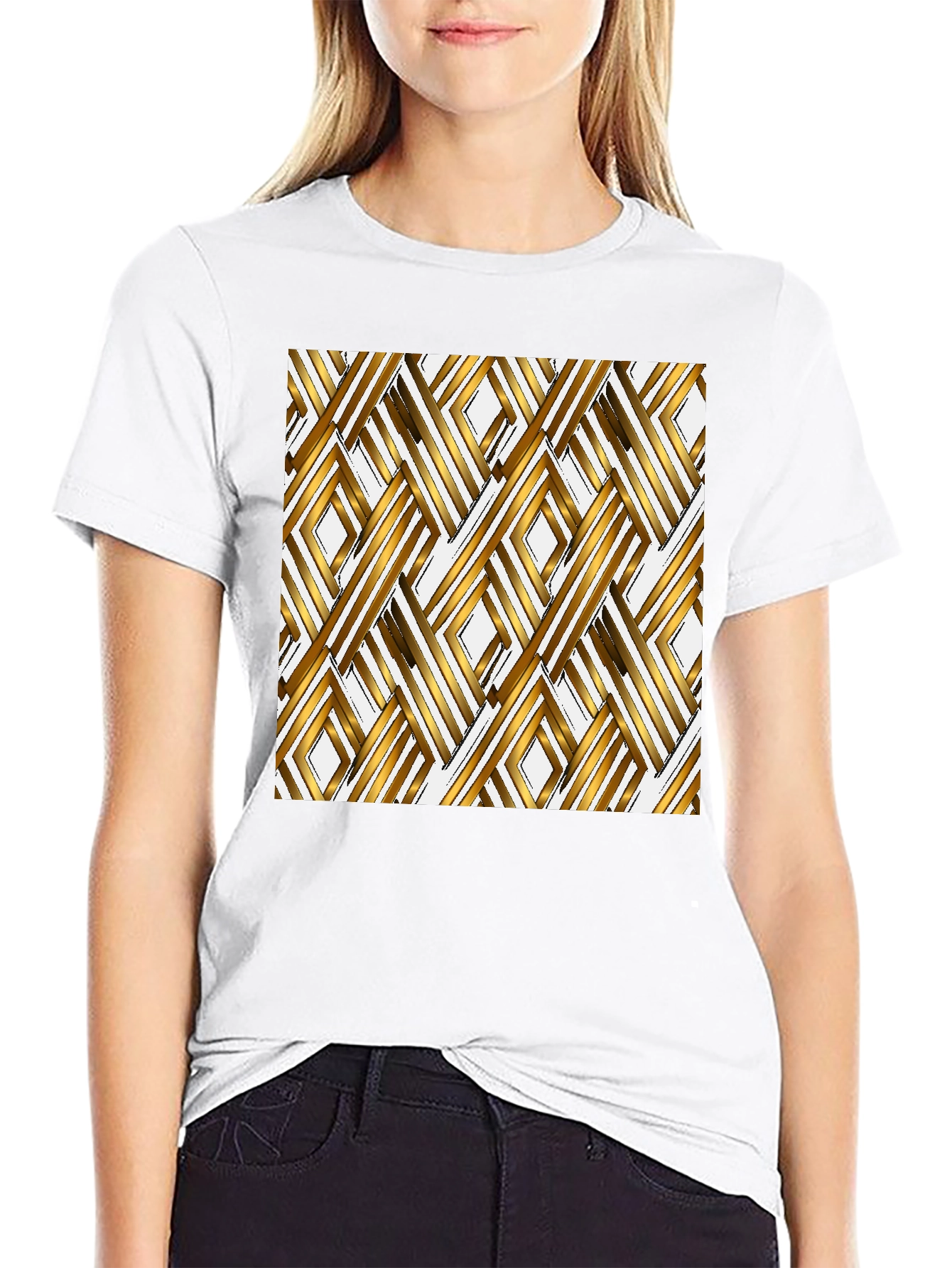 Geometric Gold Pattern Black T-Shirt