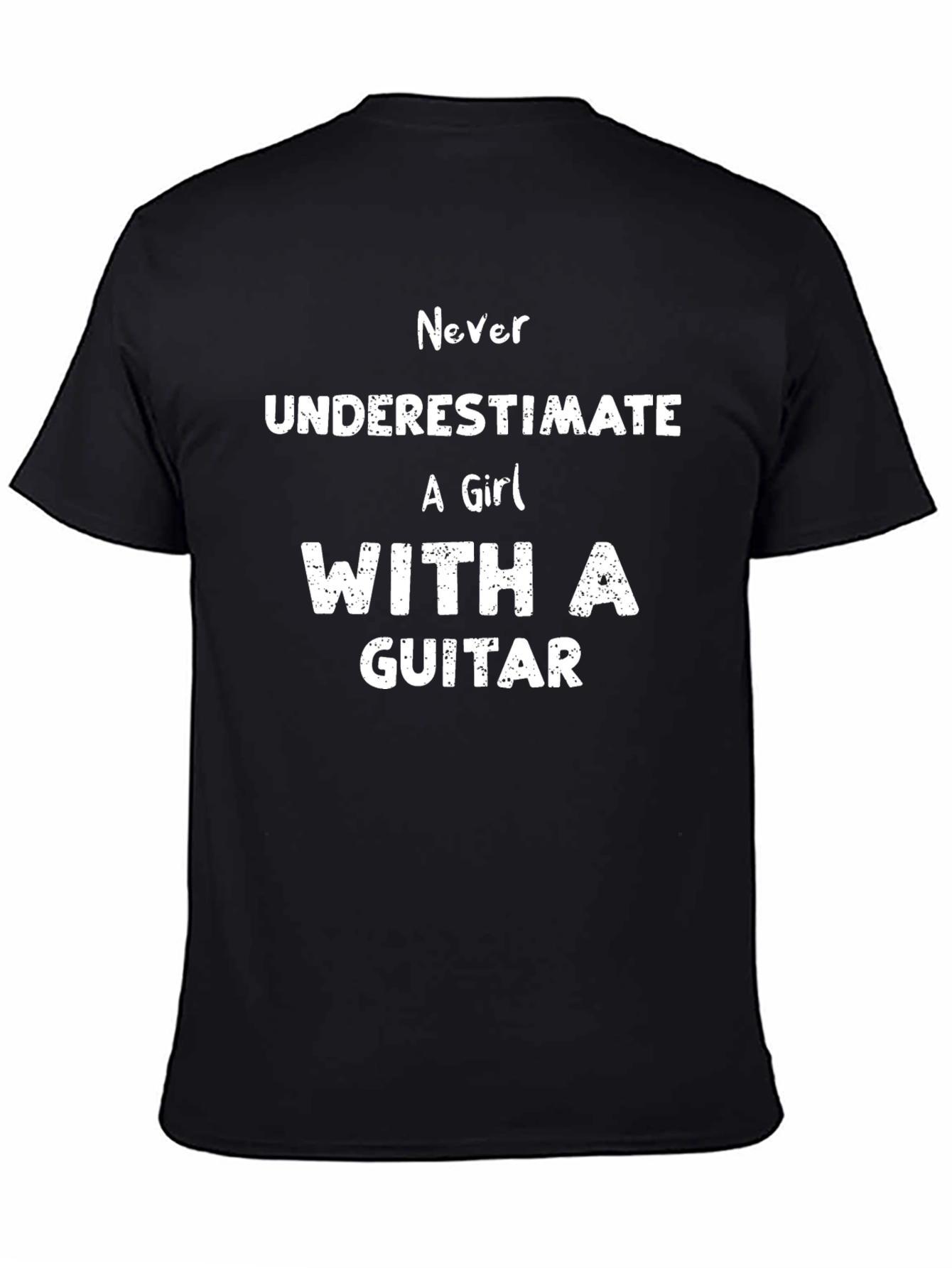 Never Underestimate Girl With Guitar Black T-Shirt