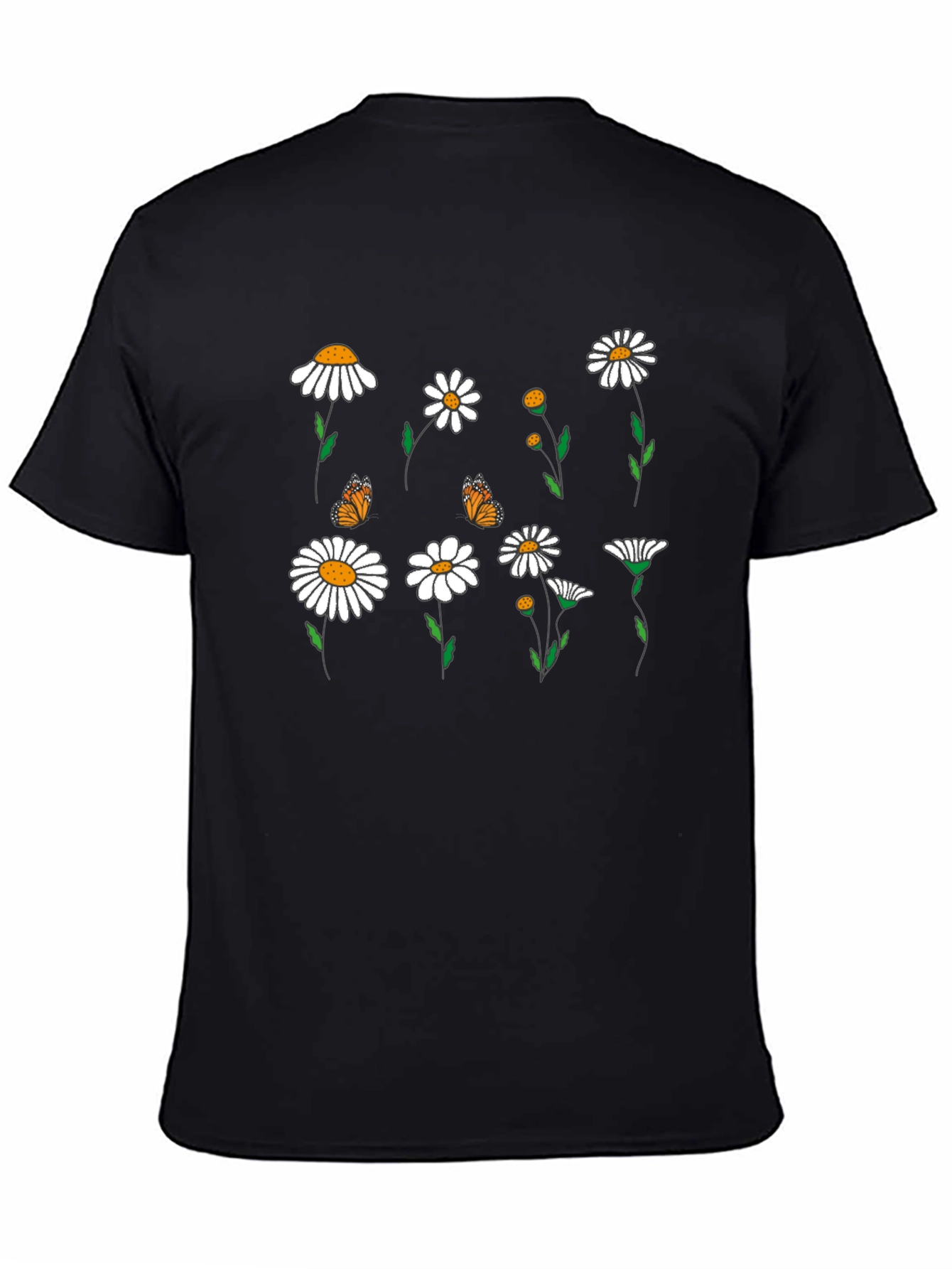 Floral Butterfly Graphic Tee - Black Casual T-Shirt