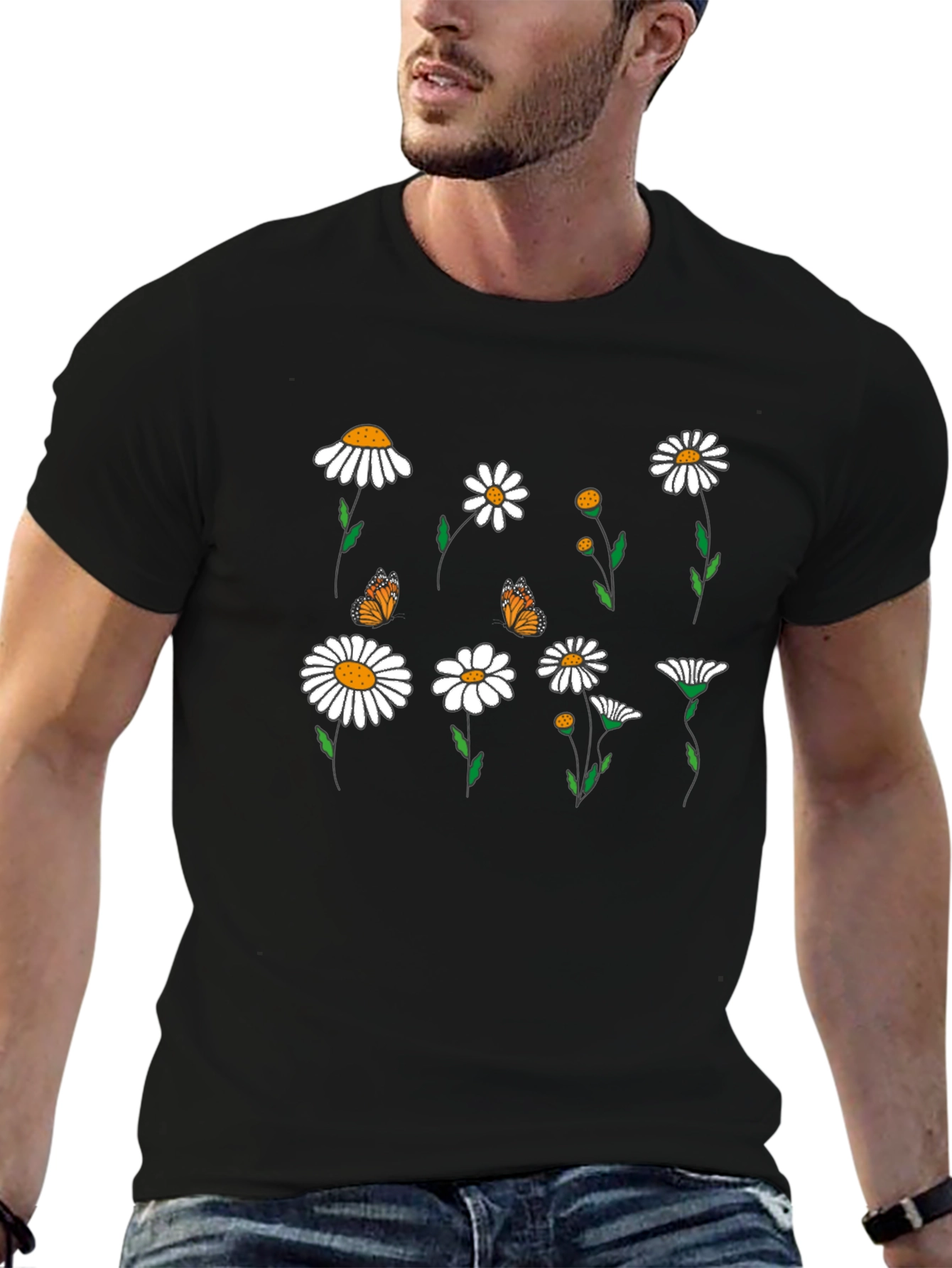Floral Butterfly Graphic Tee - Black Casual T-Shirt