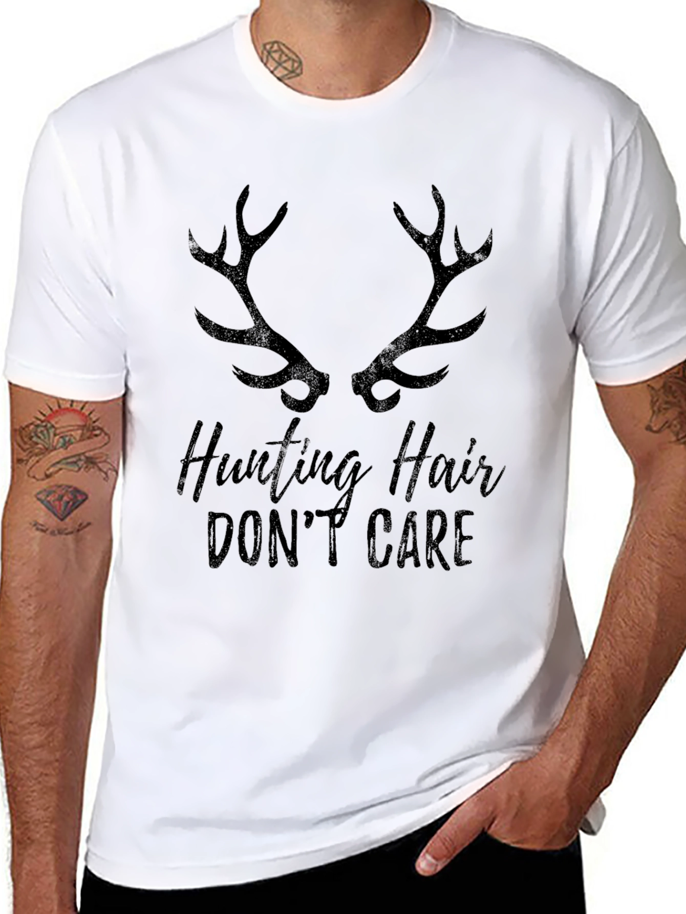 Hunting Hair Dont Care Black Graphic Tee