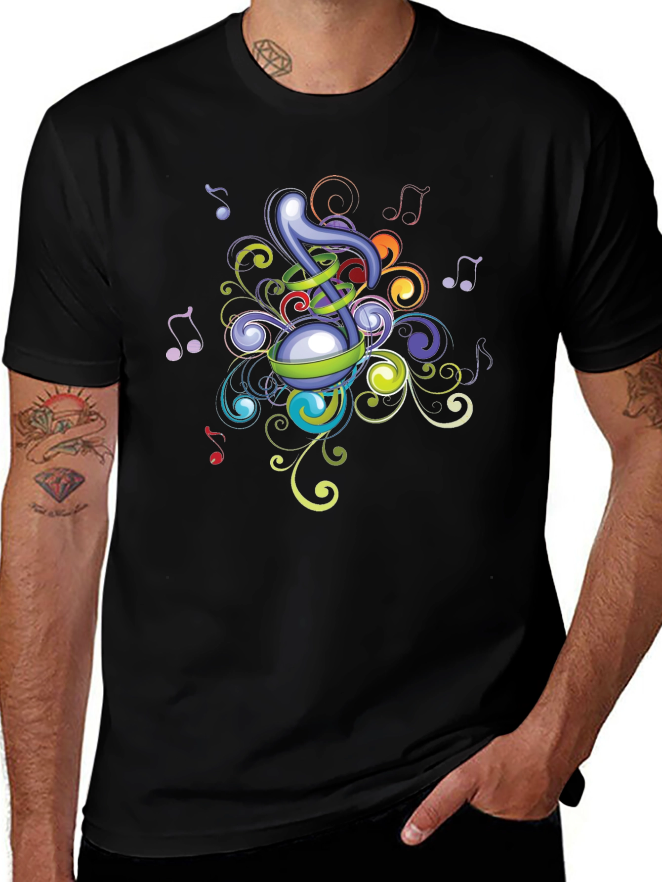 Musical Note Graphic Black T-Shirt