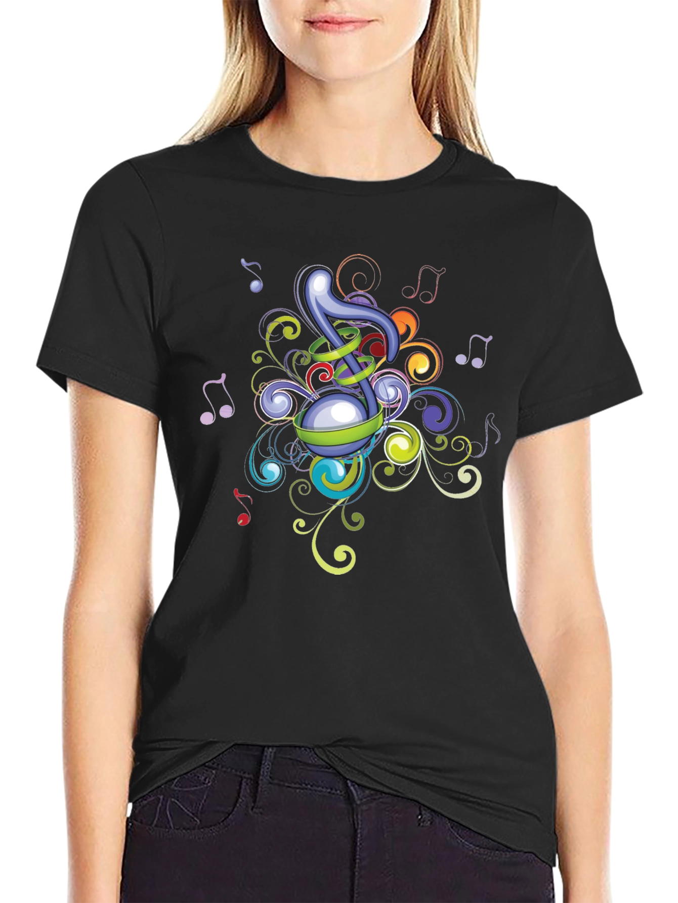 Musical Note Graphic Black T-Shirt
