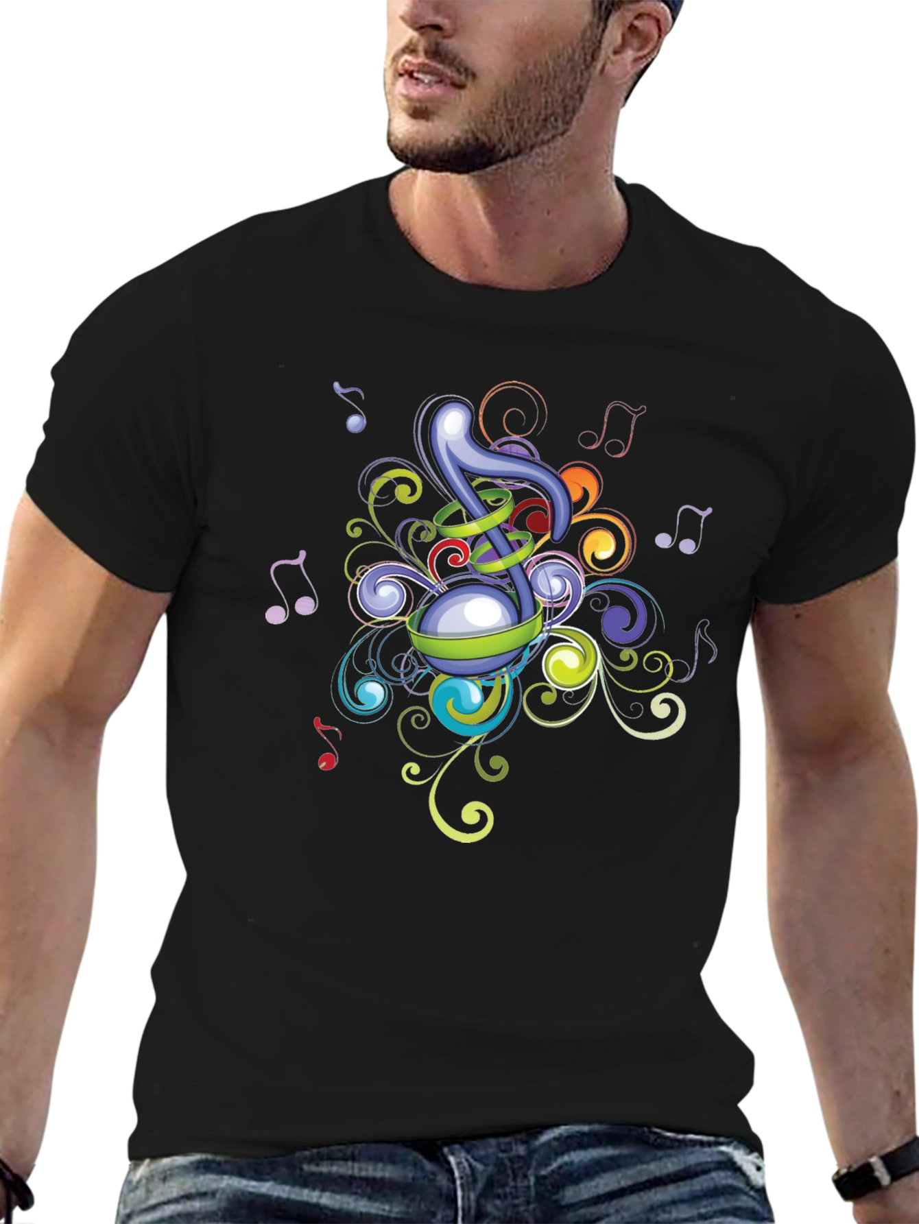 Musical Note Graphic Black T-Shirt