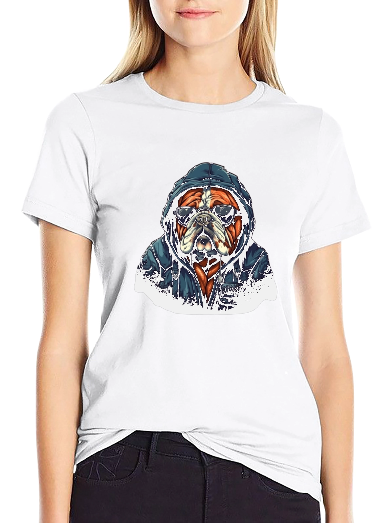 Cool Bulldog in Hoodie Graphic T-Shirt