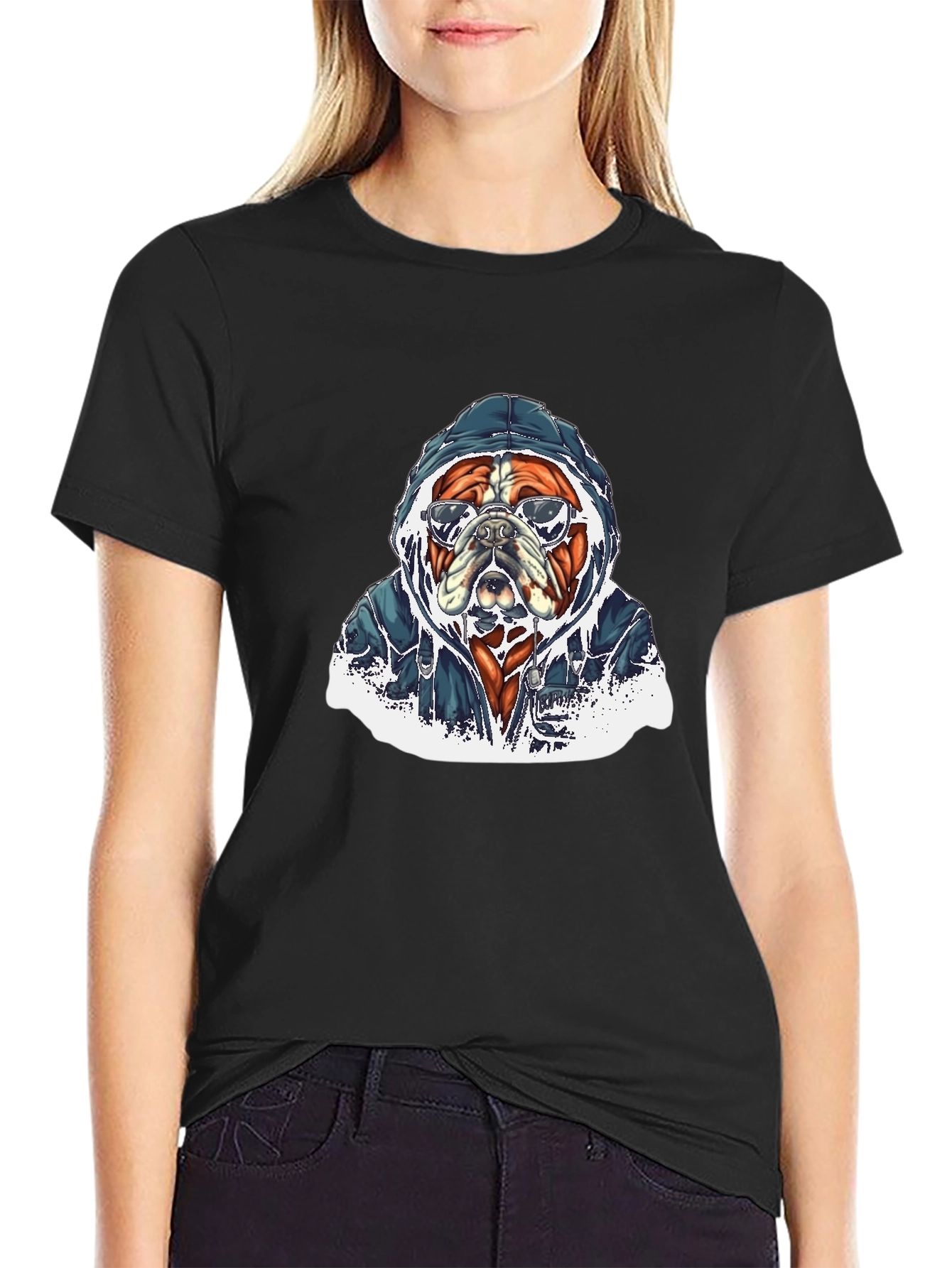 Cool Bulldog in Hoodie Graphic T-Shirt
