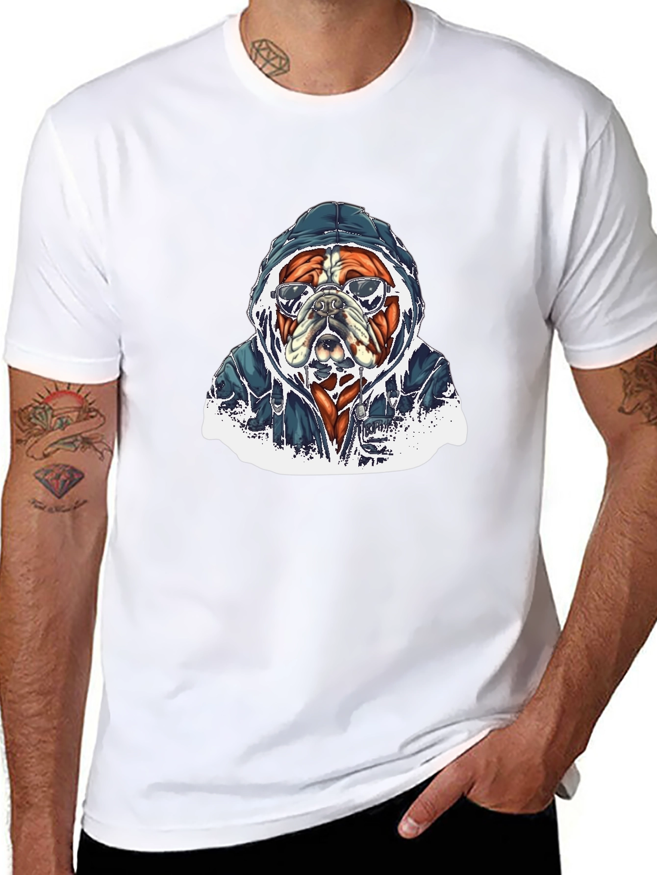 Cool Bulldog in Hoodie Graphic T-Shirt