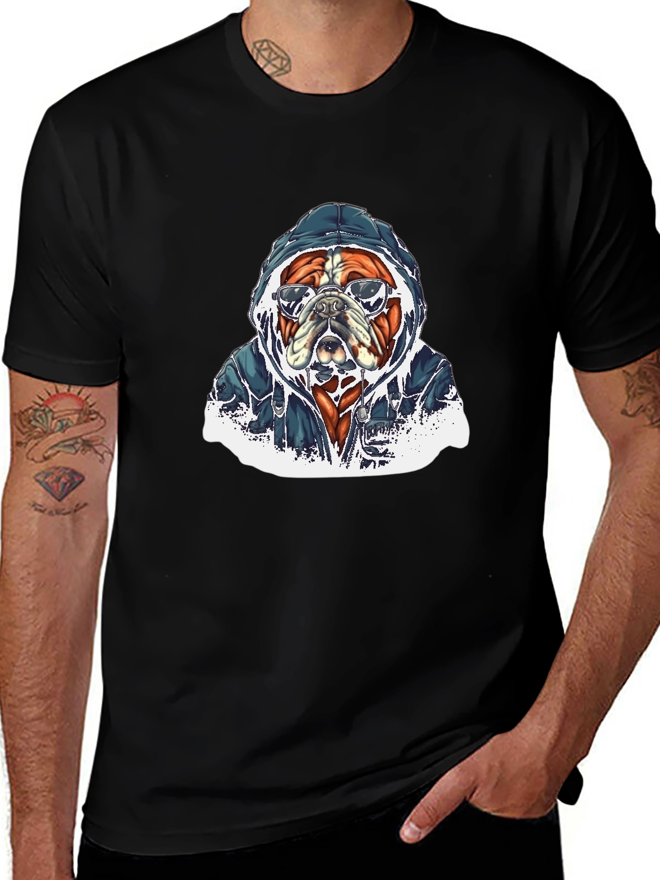 Cool Bulldog in Hoodie Graphic T-Shirt