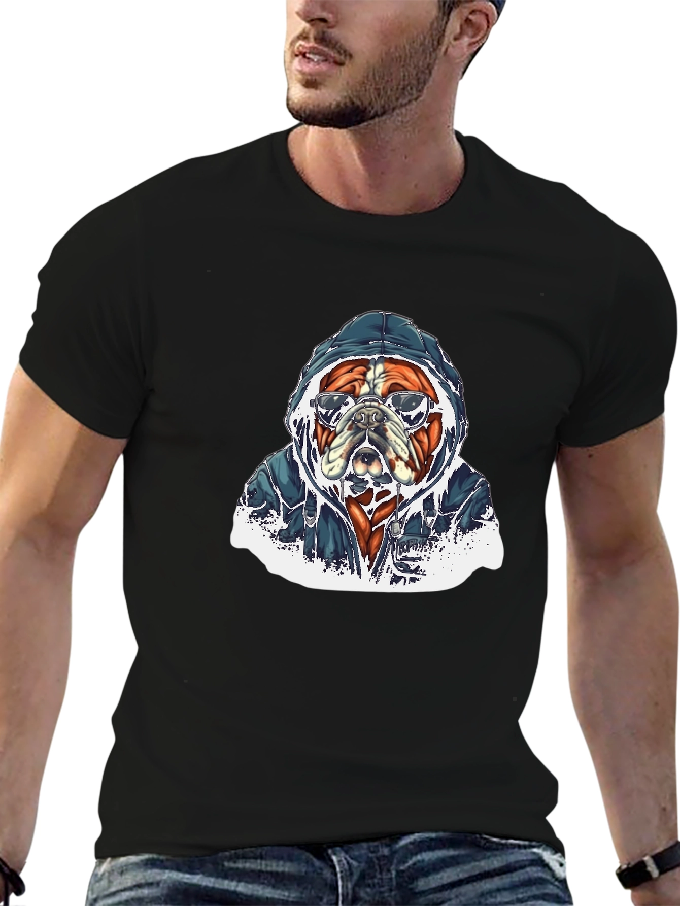 Cool Bulldog in Hoodie Graphic T-Shirt