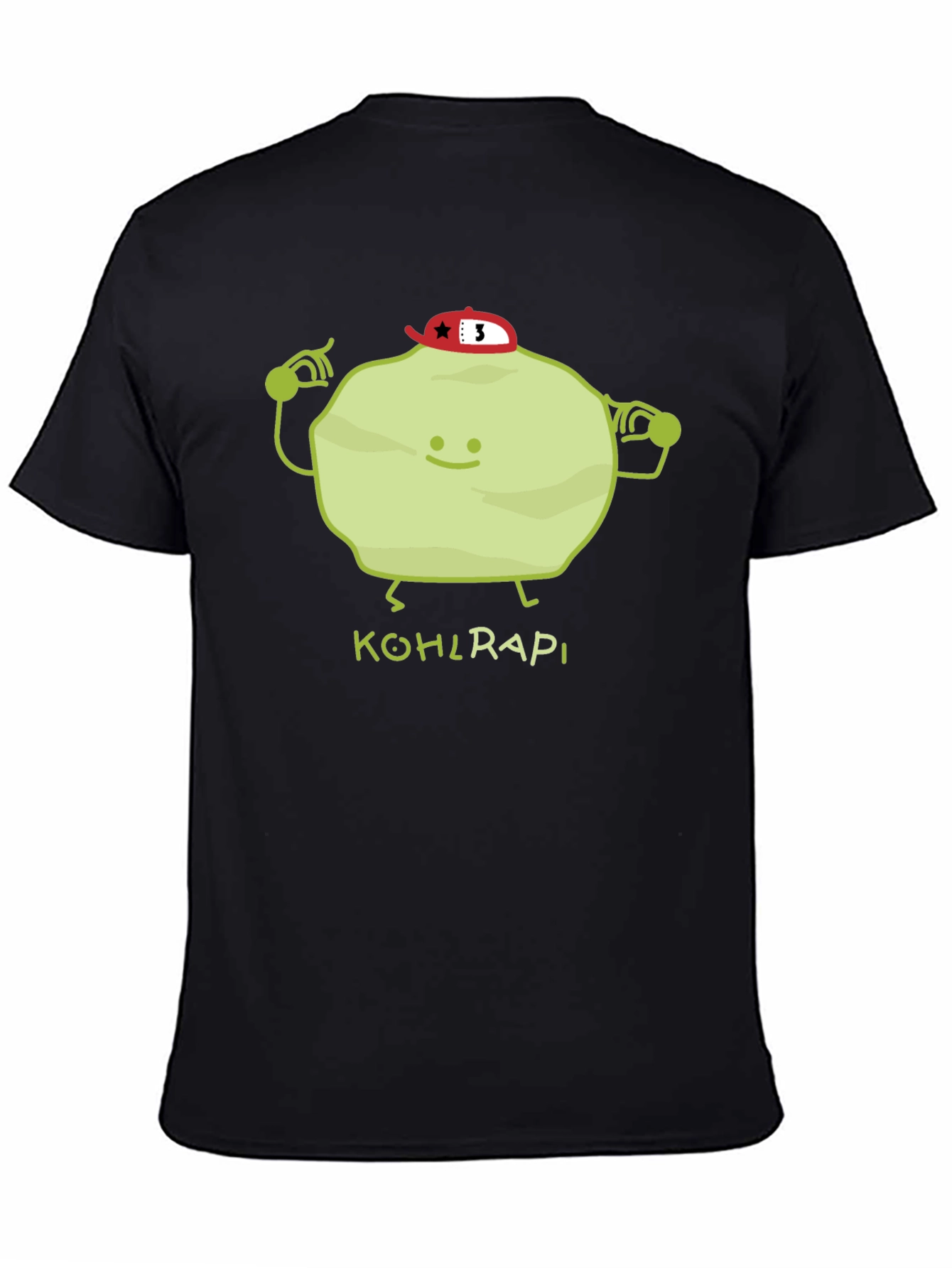 Funny Kohlrabi Cartoon Black T-Shirt