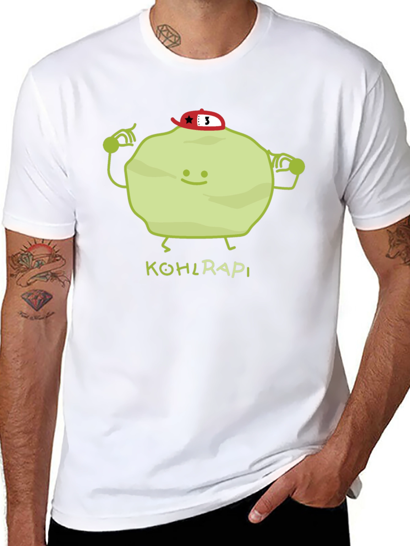 Funny Kohlrabi Cartoon Black T-Shirt