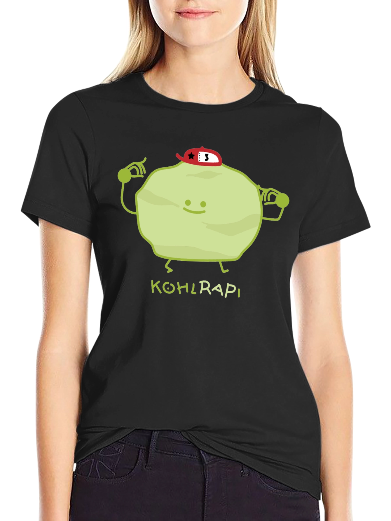 Funny Kohlrabi Cartoon Black T-Shirt