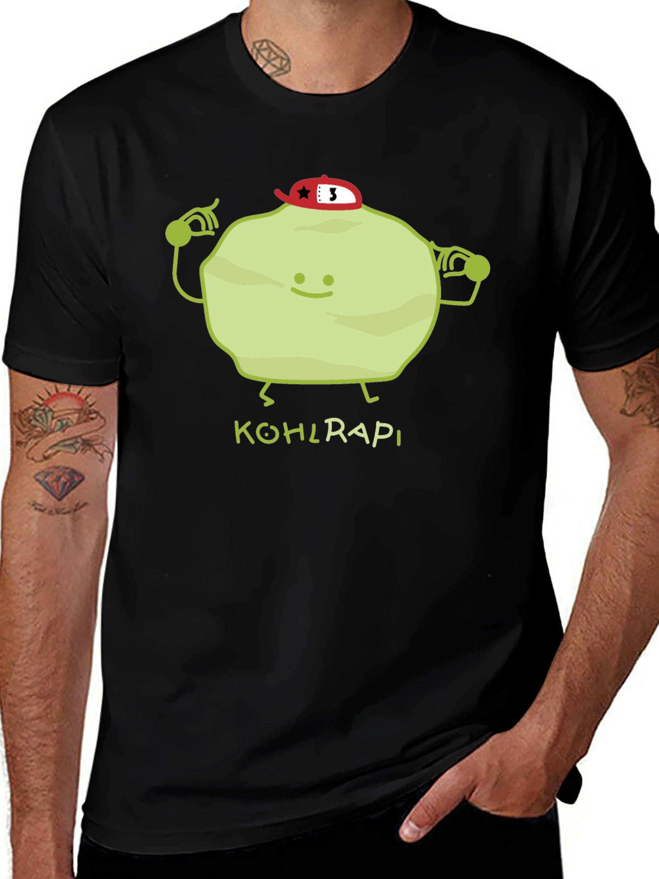Funny Kohlrabi Cartoon Black T-Shirt