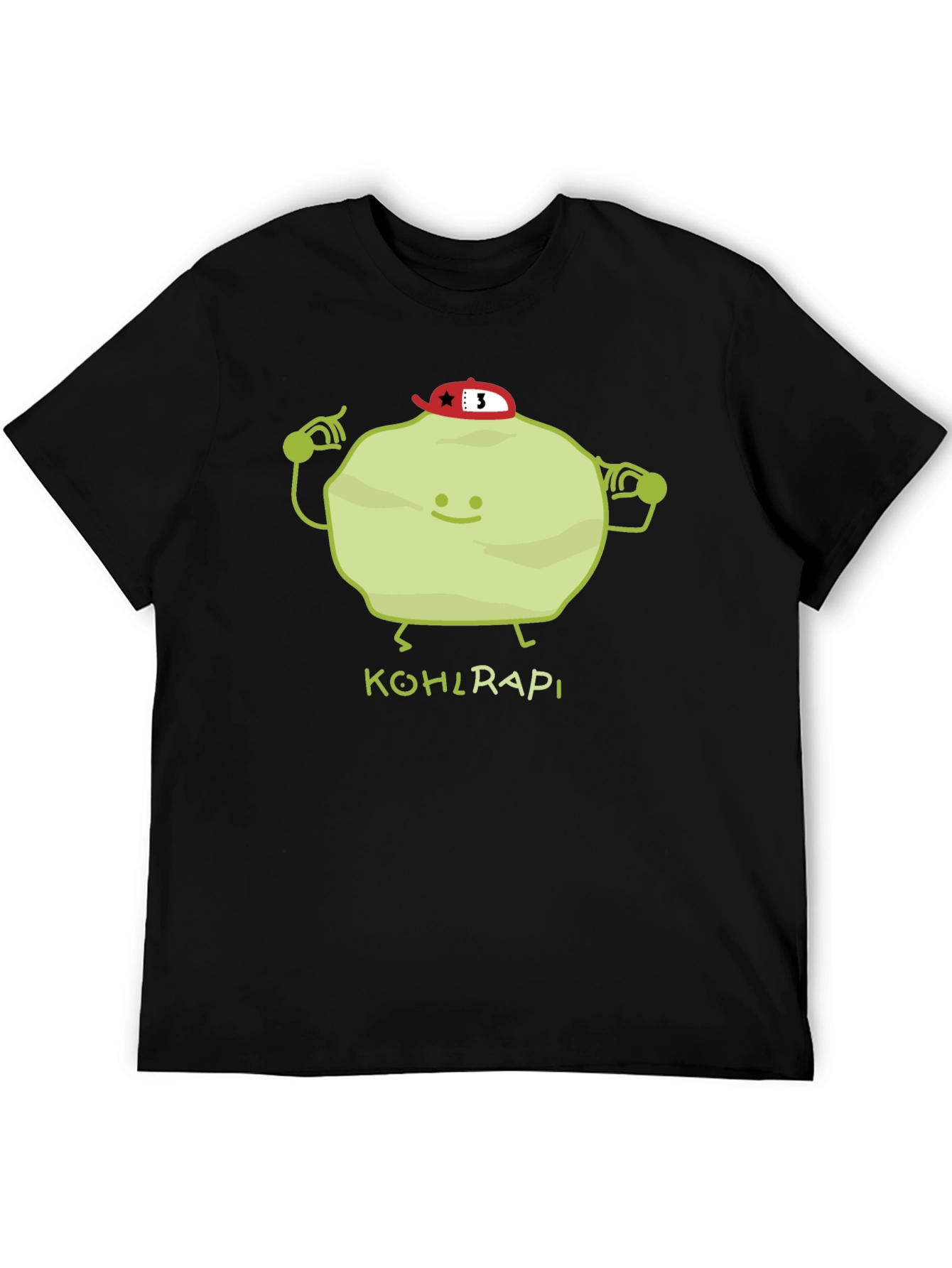 Funny Kohlrabi Cartoon Black T-Shirt
