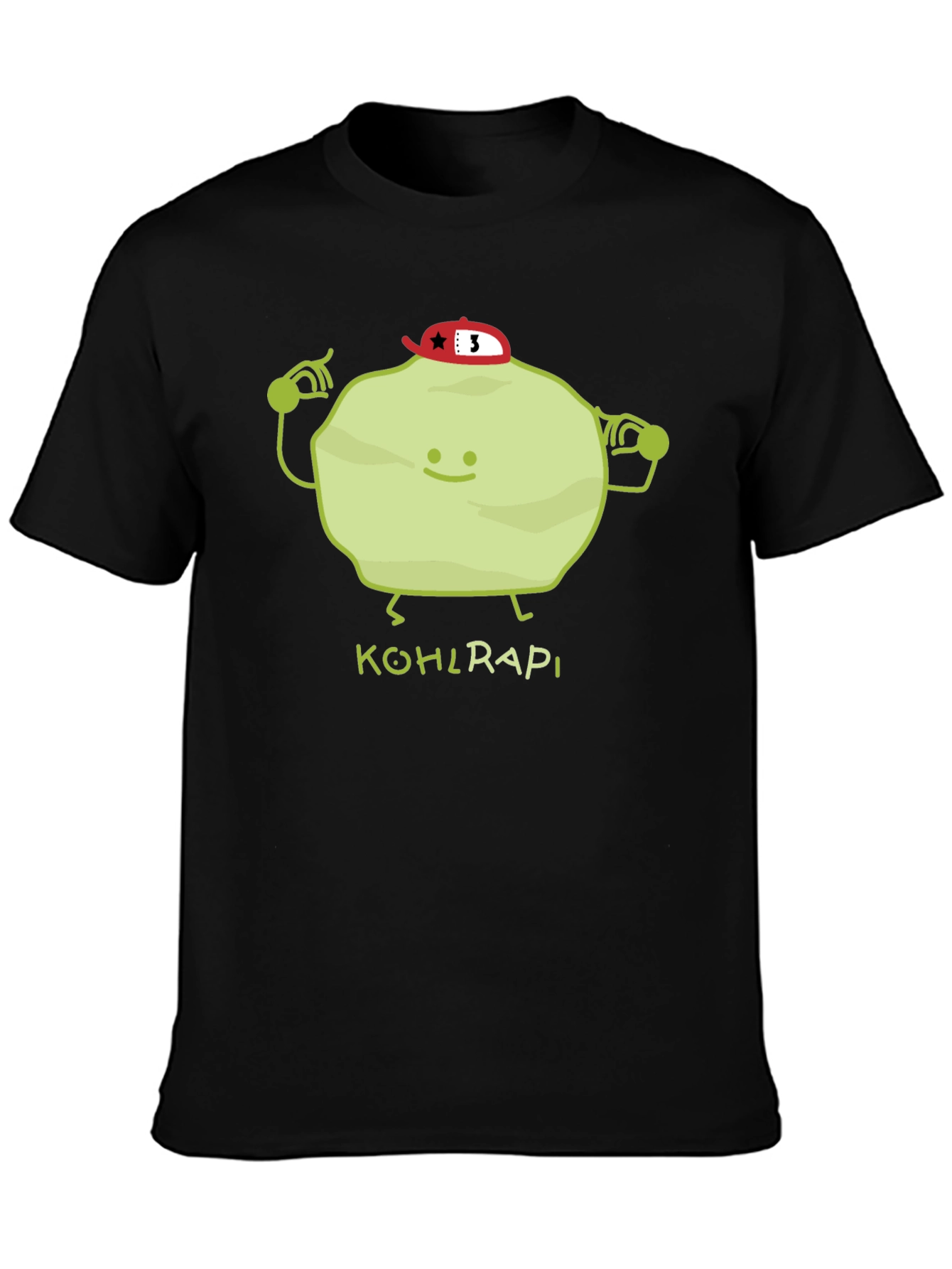 Funny Kohlrabi Cartoon Black T-Shirt