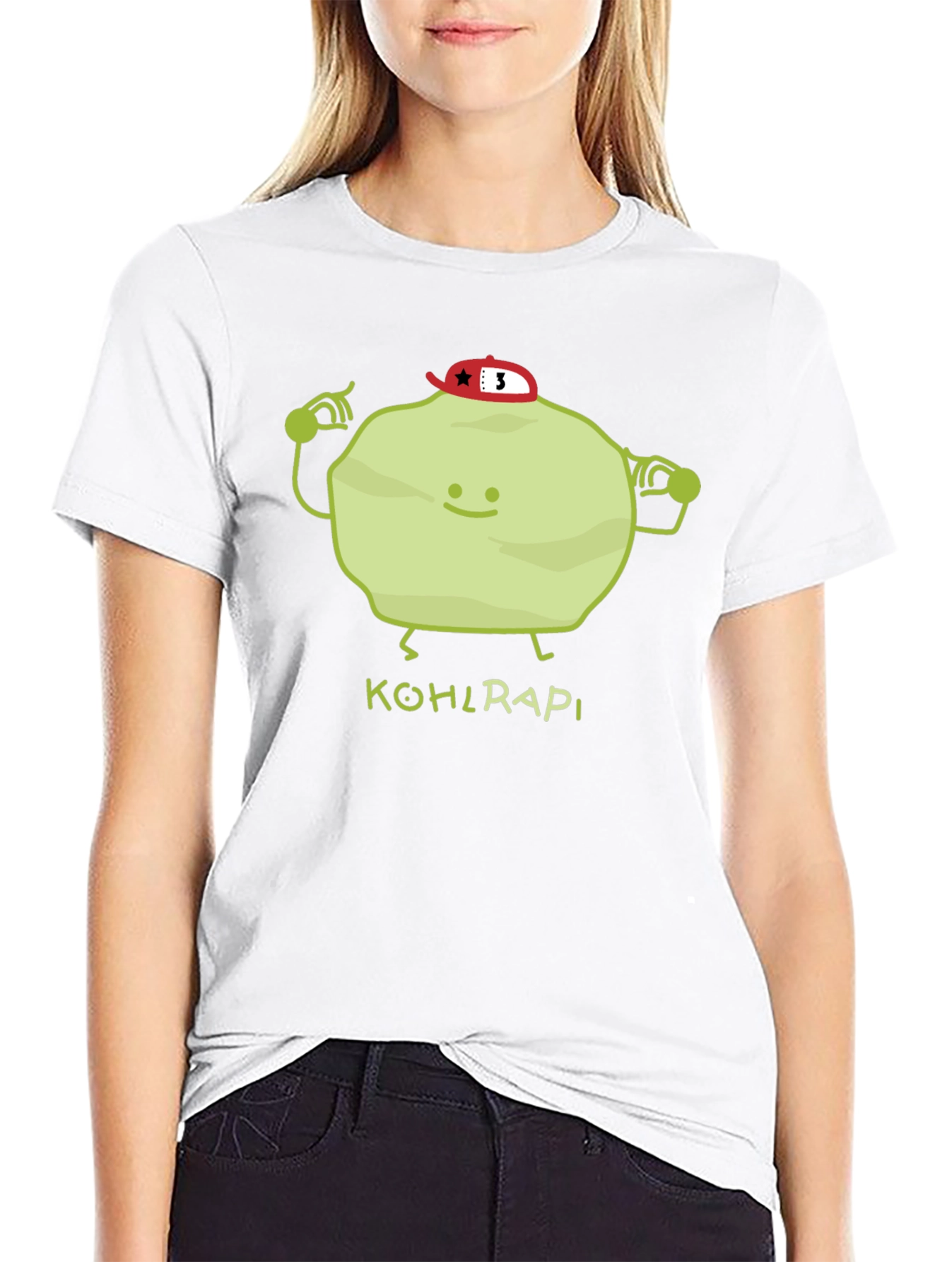 Funny Kohlrabi Cartoon Black T-Shirt