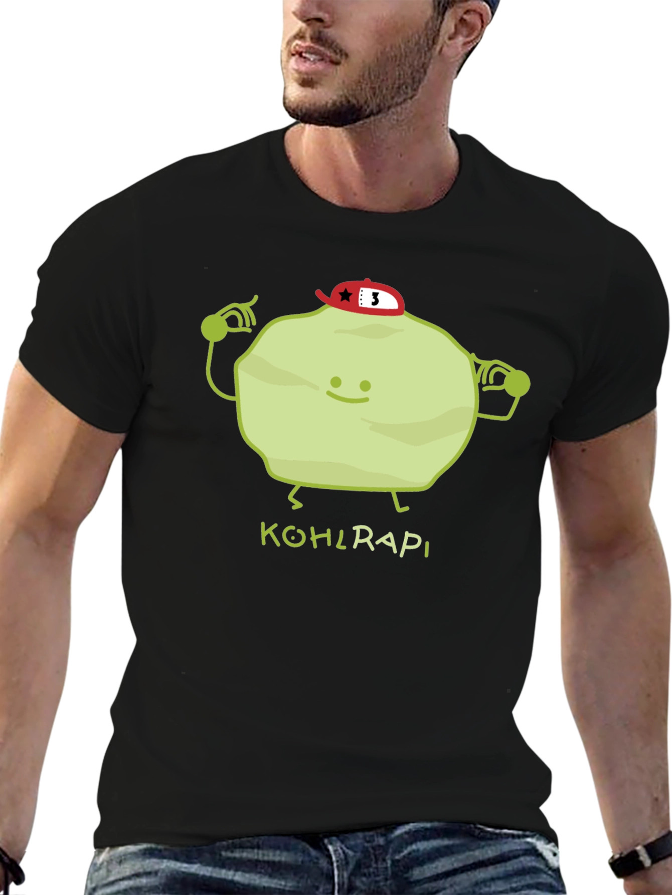 Funny Kohlrabi Cartoon Black T-Shirt