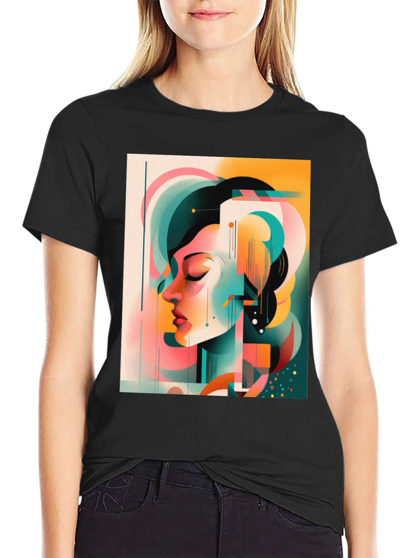 Abstract Woman Graphic Tee - Black