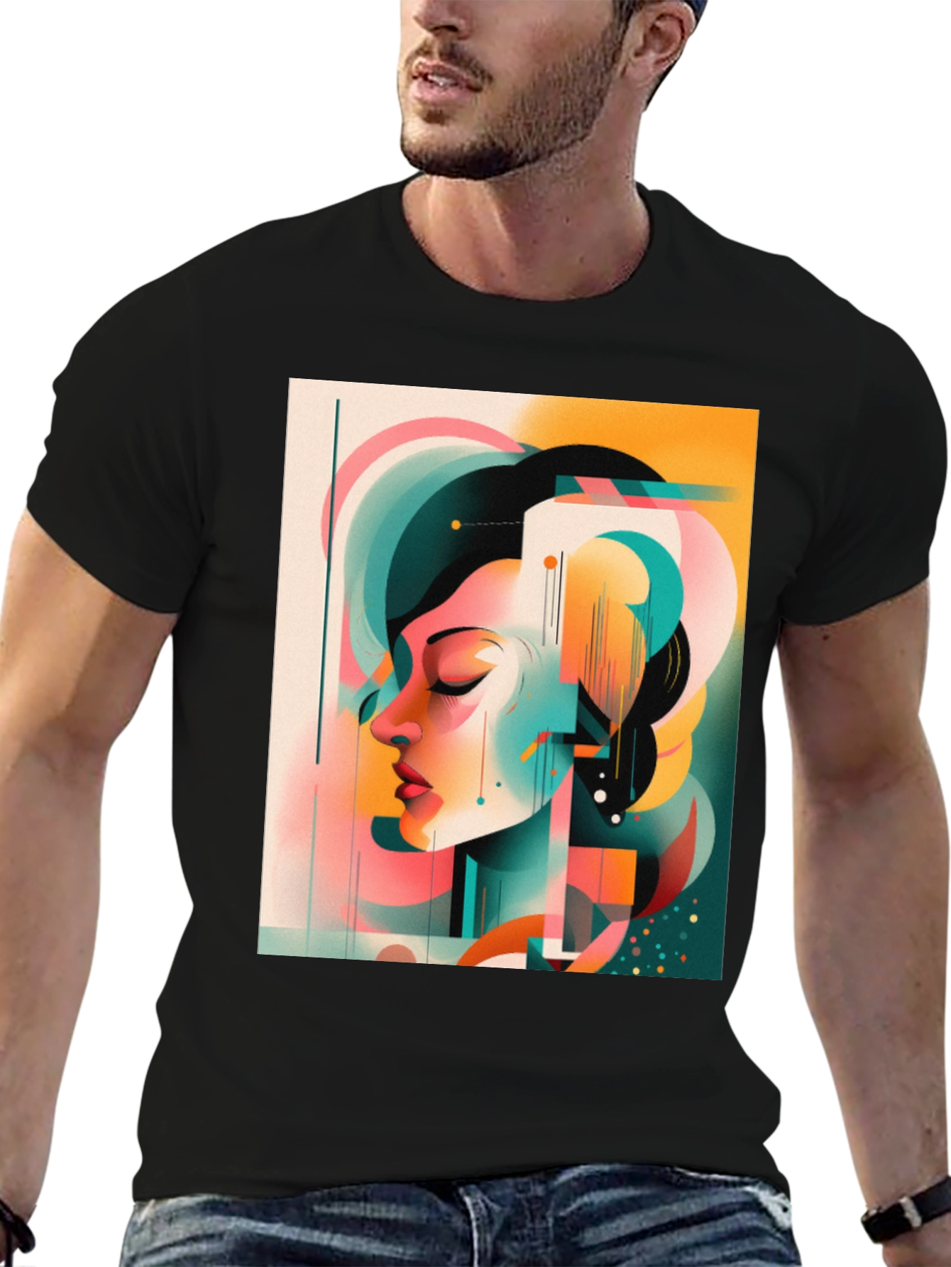 Abstract Woman Graphic Tee - Black