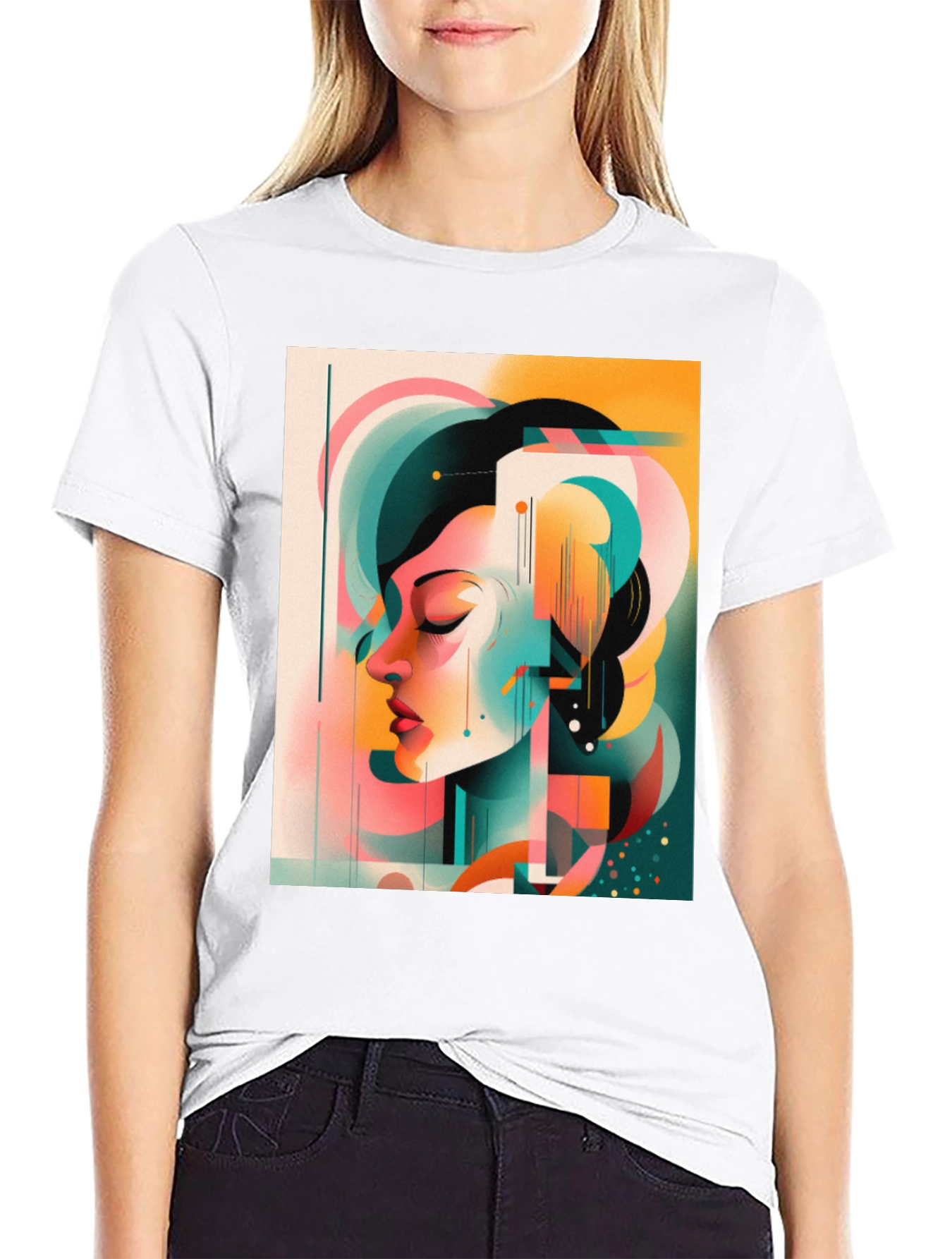 Abstract Woman Graphic Tee - Black