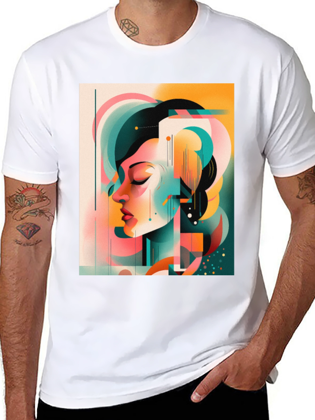 Abstract Woman Graphic Tee - Black
