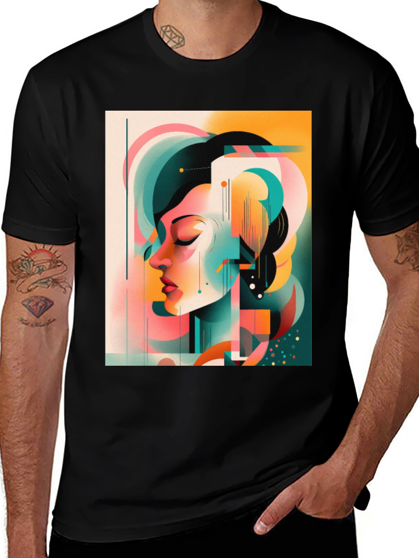 Abstract Woman Graphic Tee - Black