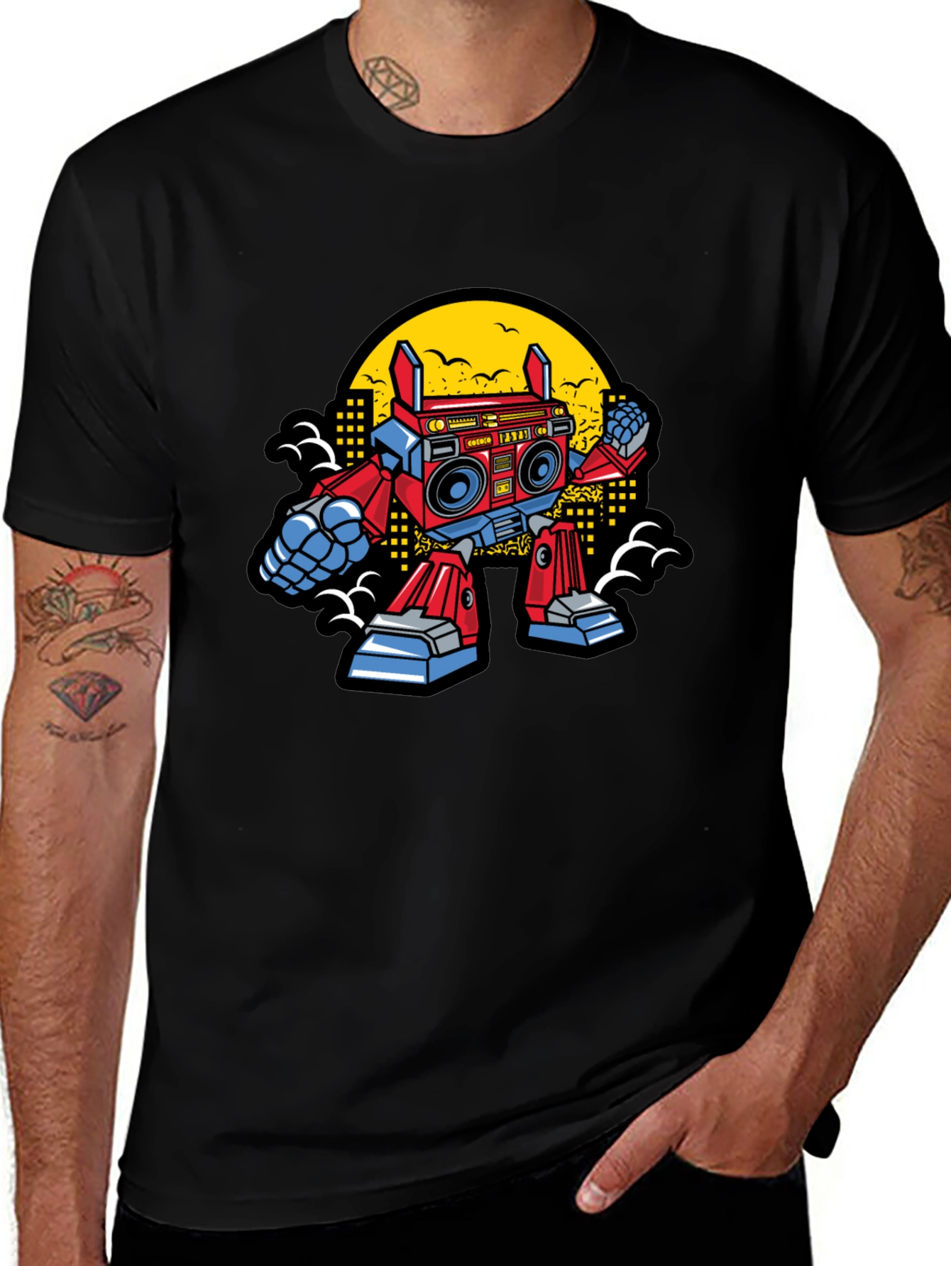Retro Robot Boombox Graphic T-Shirt